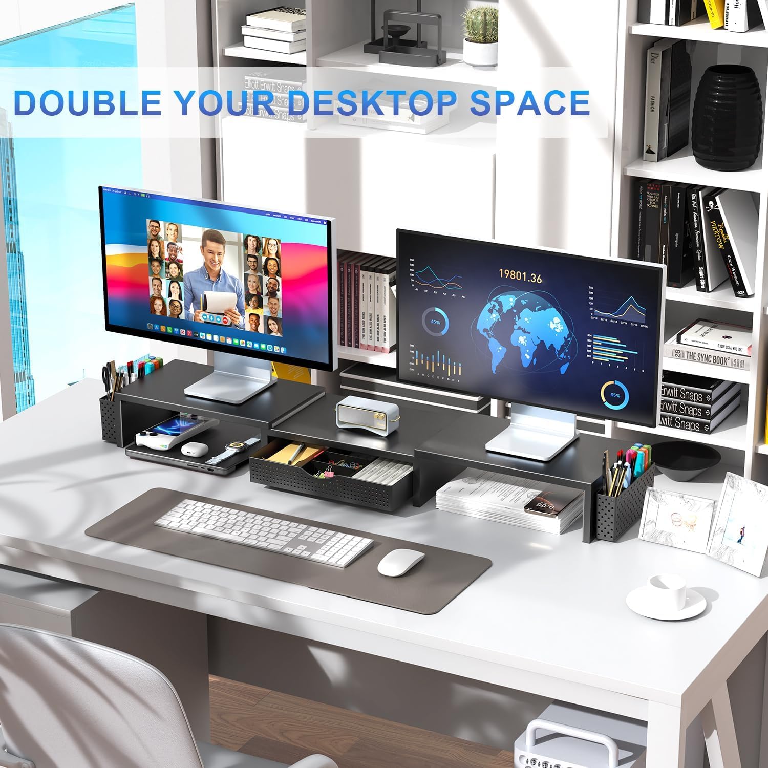 Thumbnail 2 de Dual monitor stand riser with drawer