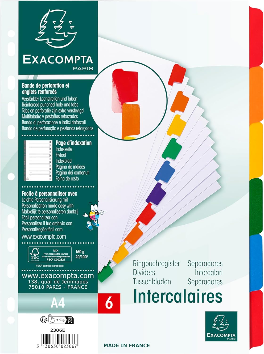 Thumbnail 6 de Exacompta 4306SE – Pack de 5 jeux d'intercalaires A4 Maxi, 160 g/m2, FSC, 6 onglets colorés et renforcés