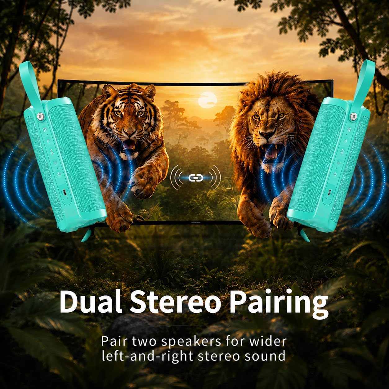 Thumbnail 6 de Bobtot Portable Bluetooth Speaker (Teal) — IPX6 Waterproof, 15W, RGB Lighting, 15+ Hours, Dual Pairing