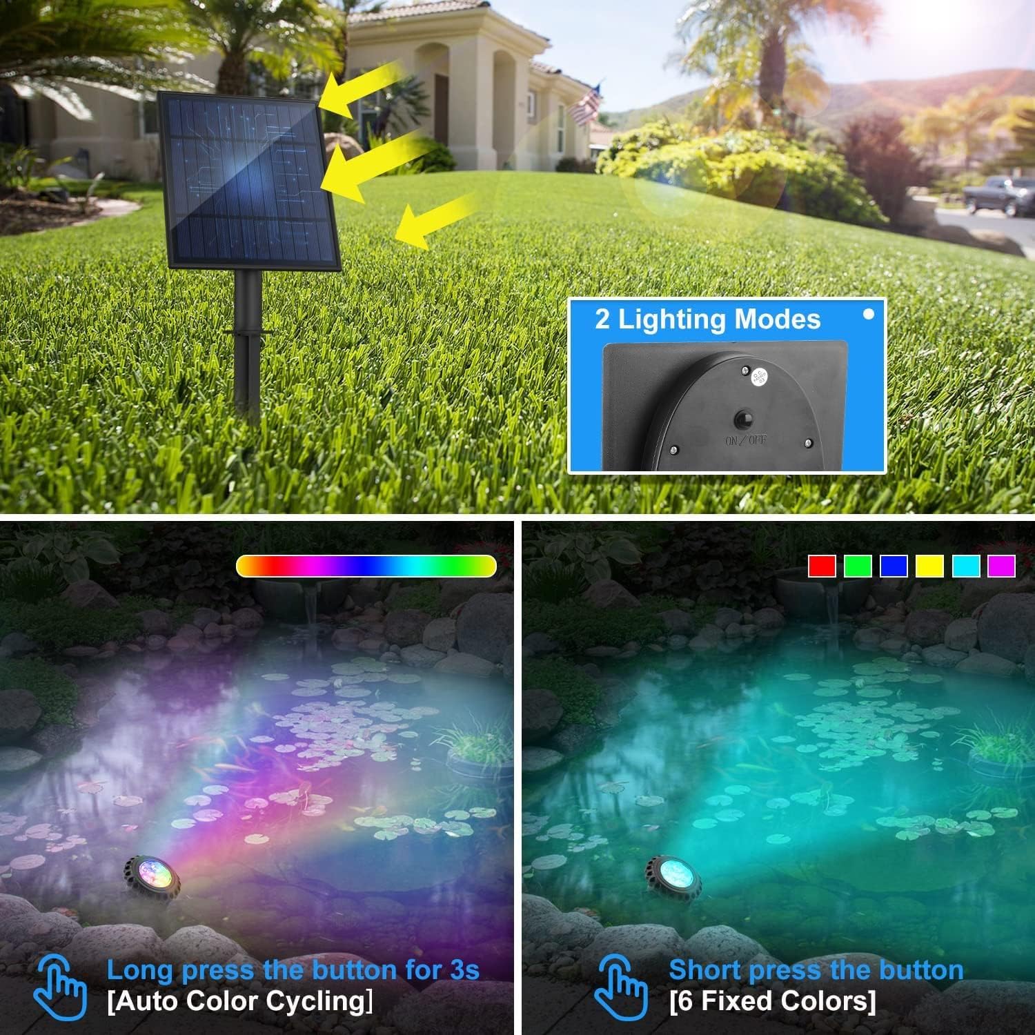 Thumbnail 2 de NATPOW Solar Pond Light RGB submersible LED for fish, dusk-to-dawn waterproof garden lighting