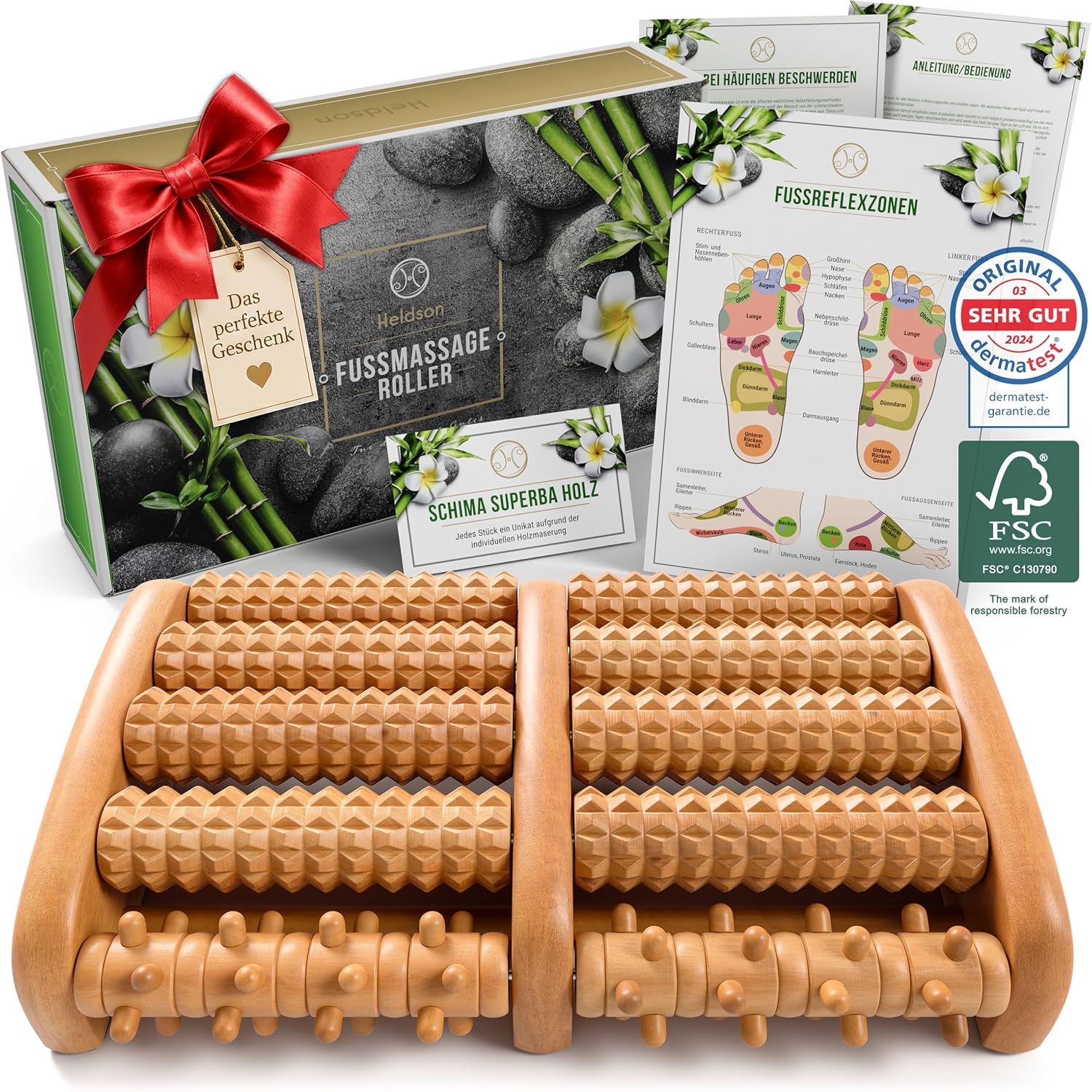 HELDSON Fußmassageroller Holz 1000+ Spitzen