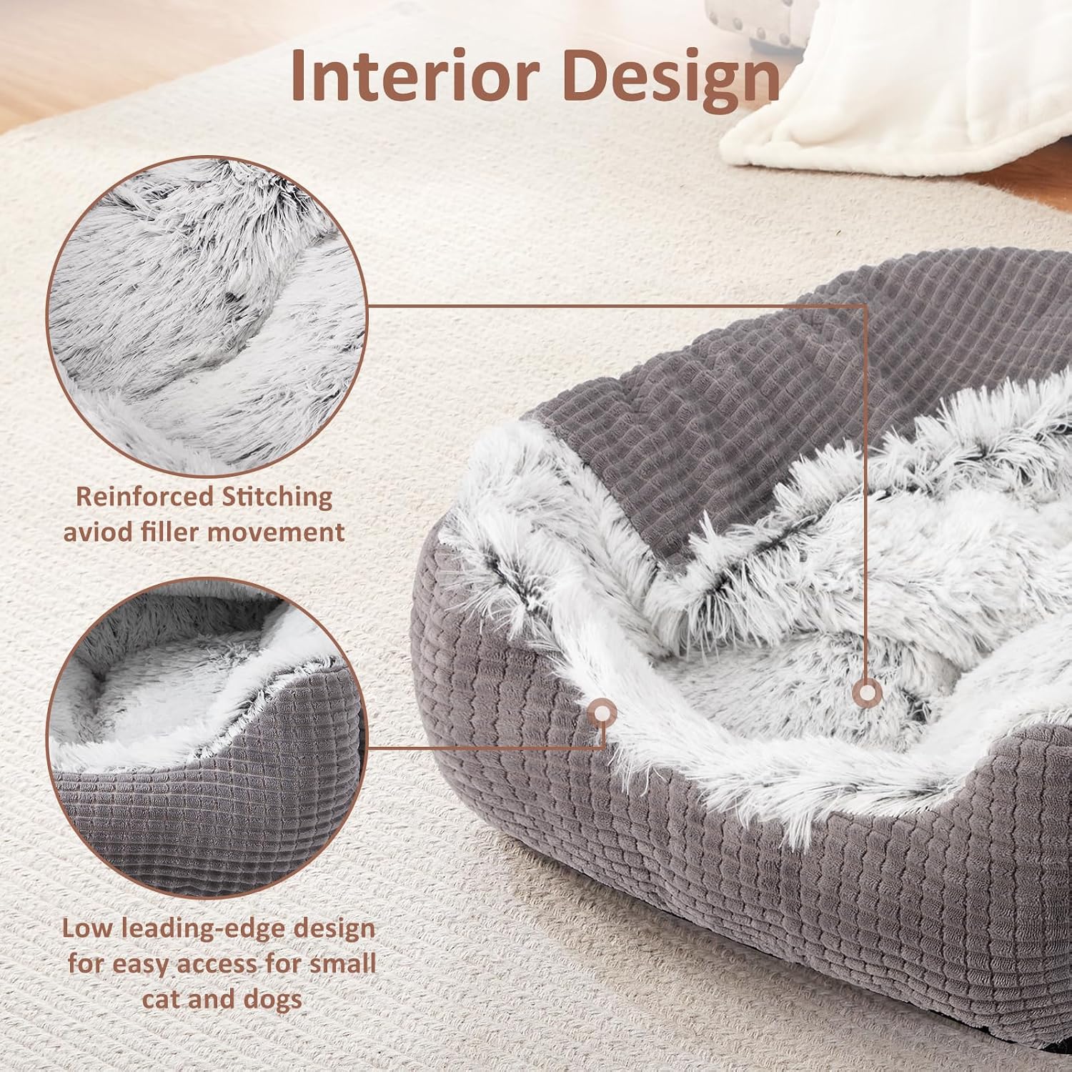 Detalle 2 de MIXJOY 35-Inch Cave Dog Bed with Attached Blanket and Bolstered Sides