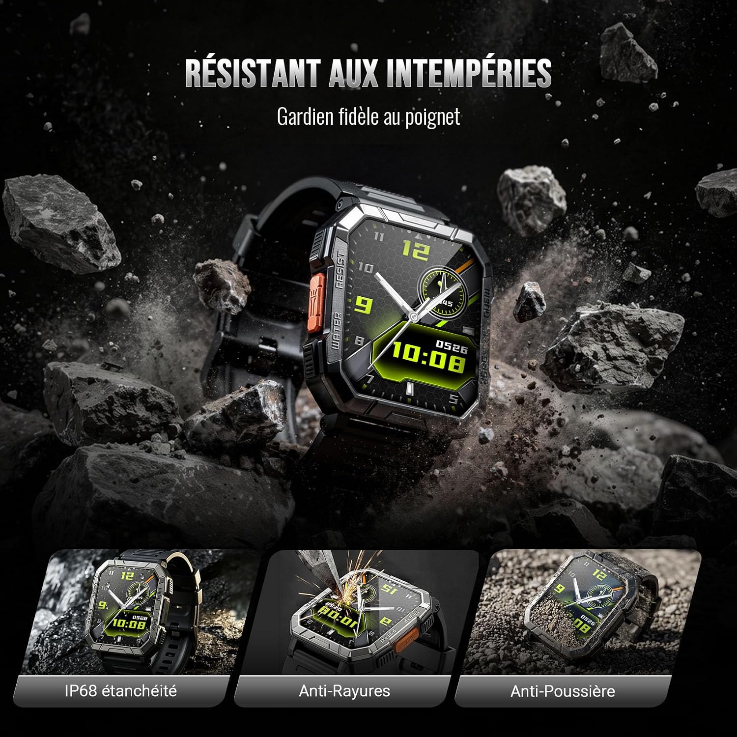 Detalle de Blackview Montre Connectée Homme Militaire avec Torche LED SOS, Boussole et 100 Jours d’Autonomie