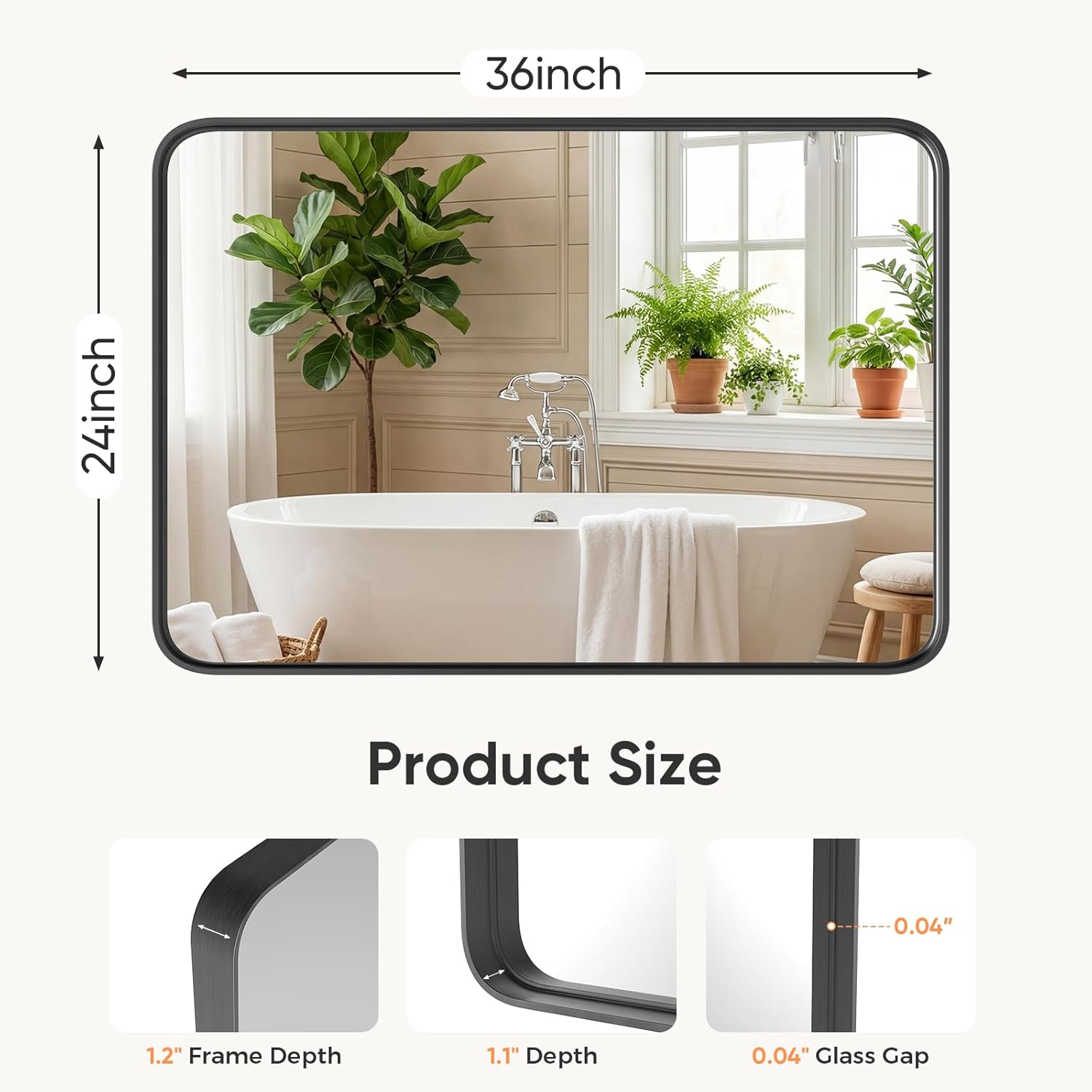Thumbnail 1 de Sweetcrispy 36x24 Inch Bathroom Wall Mirror with Matte Black Frame