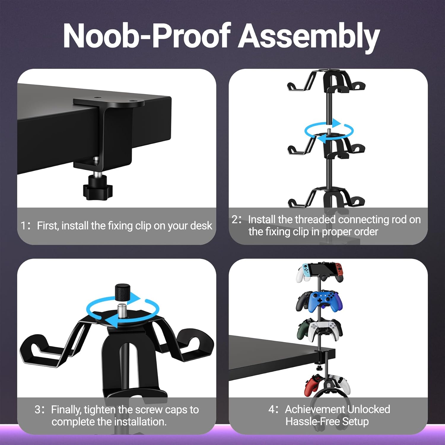 Thumbnail 5 de Bricok Aluminum Alloy Controller Holder – 4-Tier Headphone Stand & Desk Mount for 12 Controllers