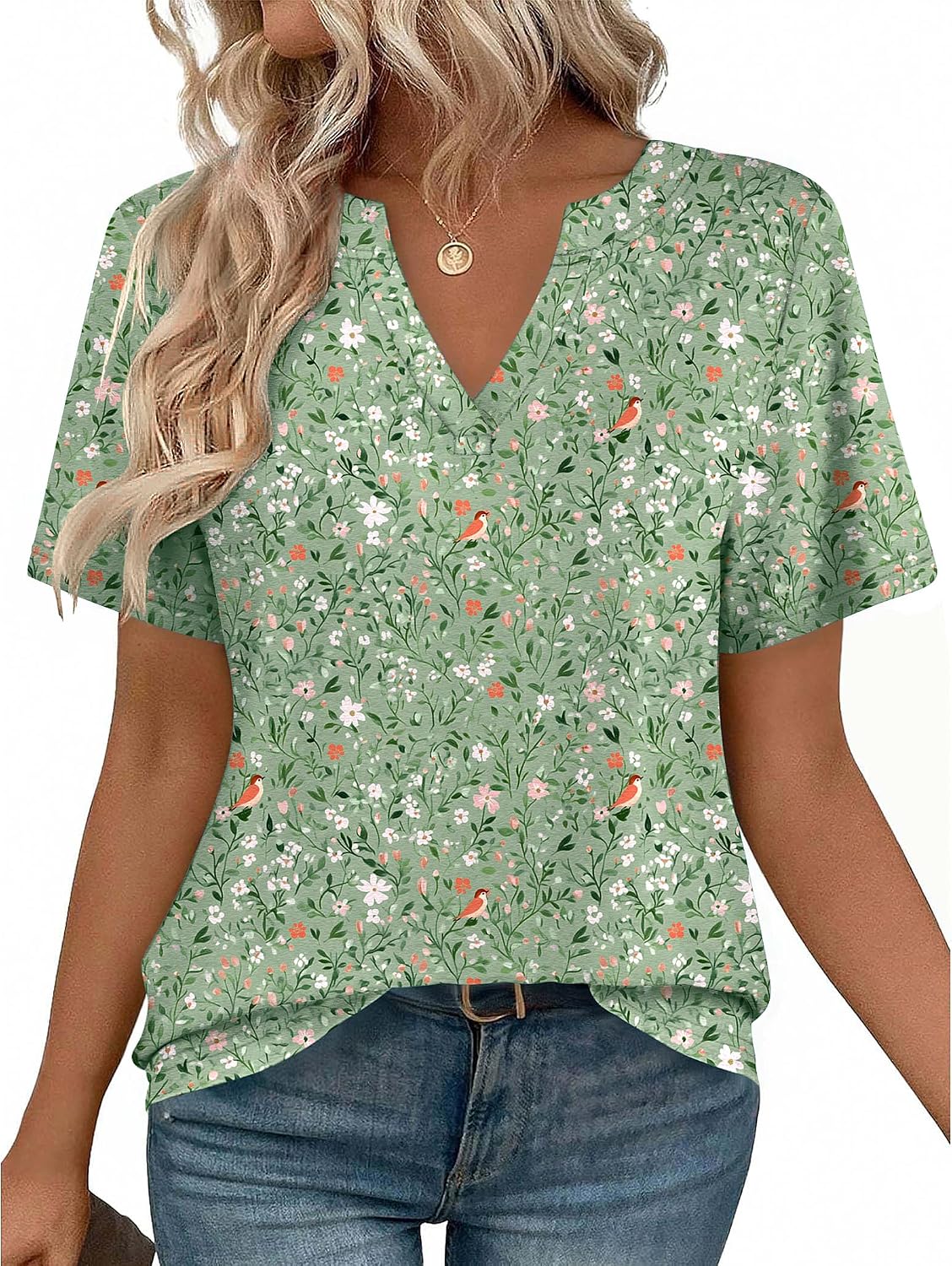 Detalle de Zeagoo Women’s V-Neck Short-Sleeve High-Low Tunic Top