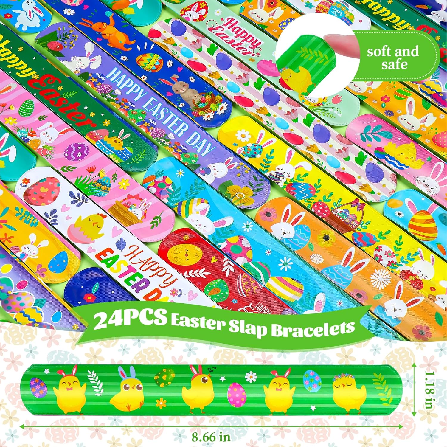 Detalle de SZCECHRE Easter 72-Piece Classroom Gift Set: 24 Pens, Mochi Squishy & Slap Bracelets