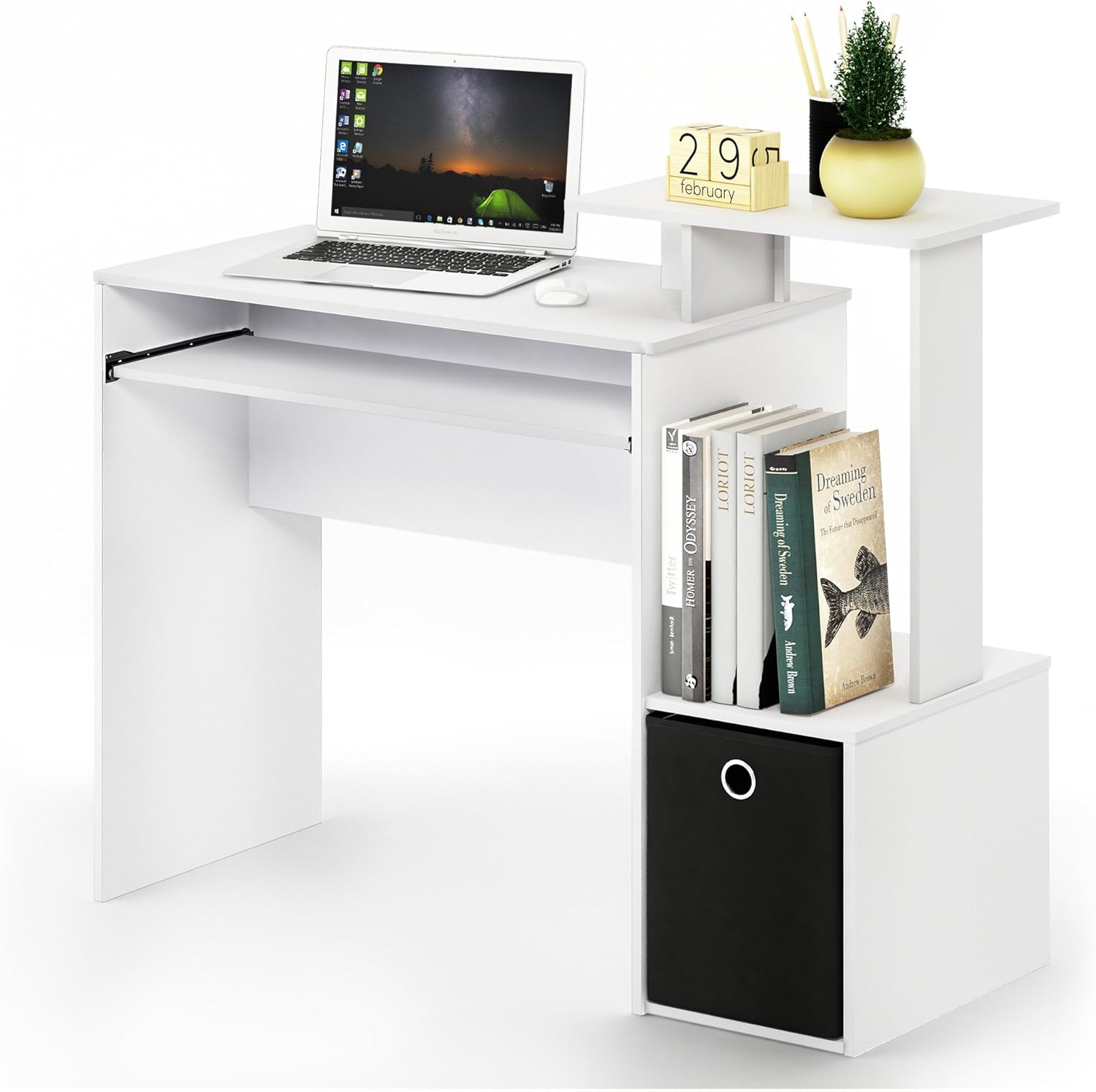 Thumbnail 5 de Furinno Econ multipurpose home office desk with keyboard tray and bin (White/Black)