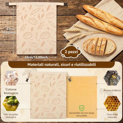 Detalle de FIVAVA, set da 2 sacchetti per il pane in cera d’api, 43 × 33 cm