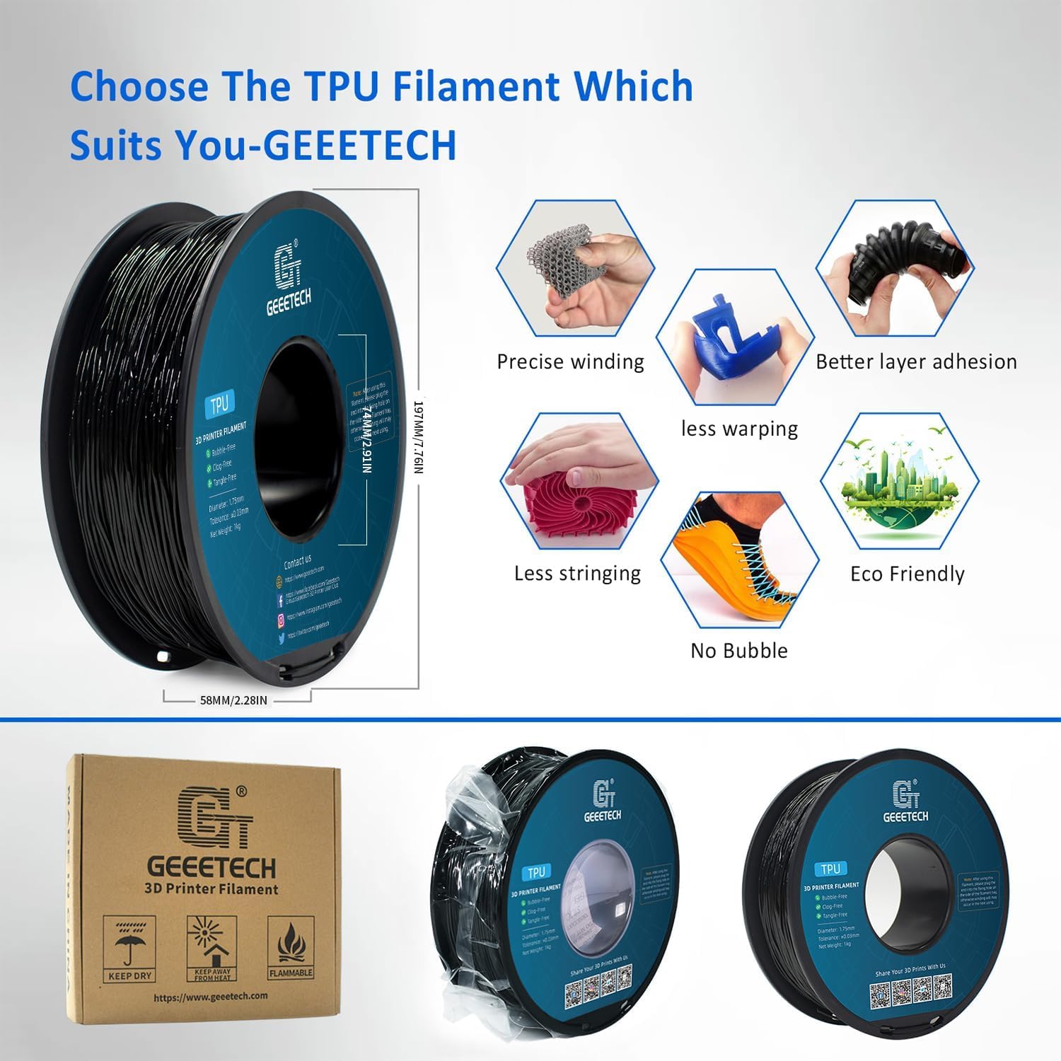 Thumbnail 4 de GEEETECH TPU Filament 1,75 mm – 1 kg Schwarz