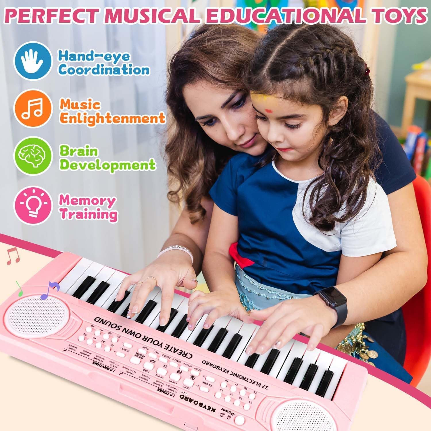Detalle 2 de Orvyna Pianola Bambini 37 Tasti con Microfono — Pianola educativa portatile per ragazzi e ragazze 3-6 anni