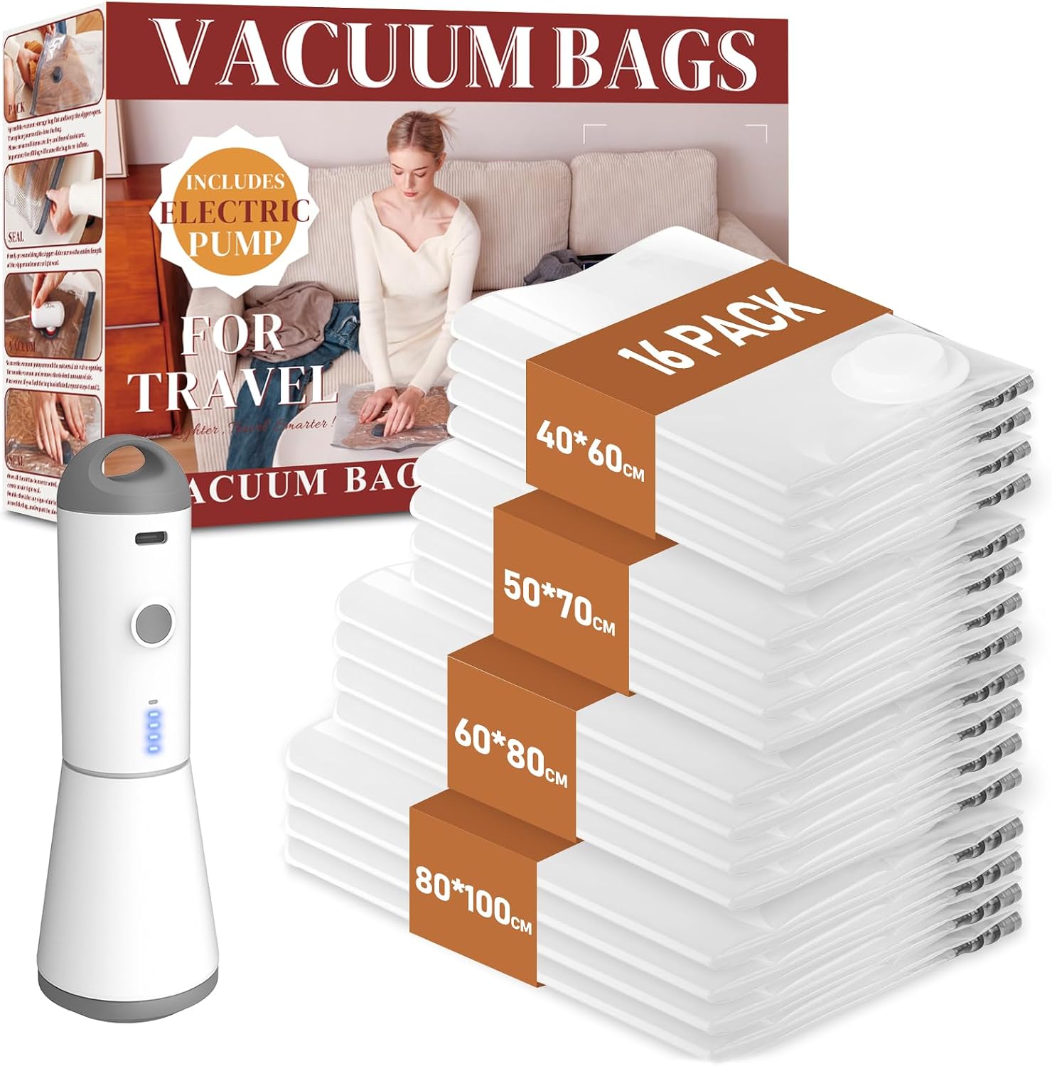 Detalle de Vacbird Vacuum Storage Bags with Wireless Electric Pump – 16 Pack (40x60cm to 80x100cm)