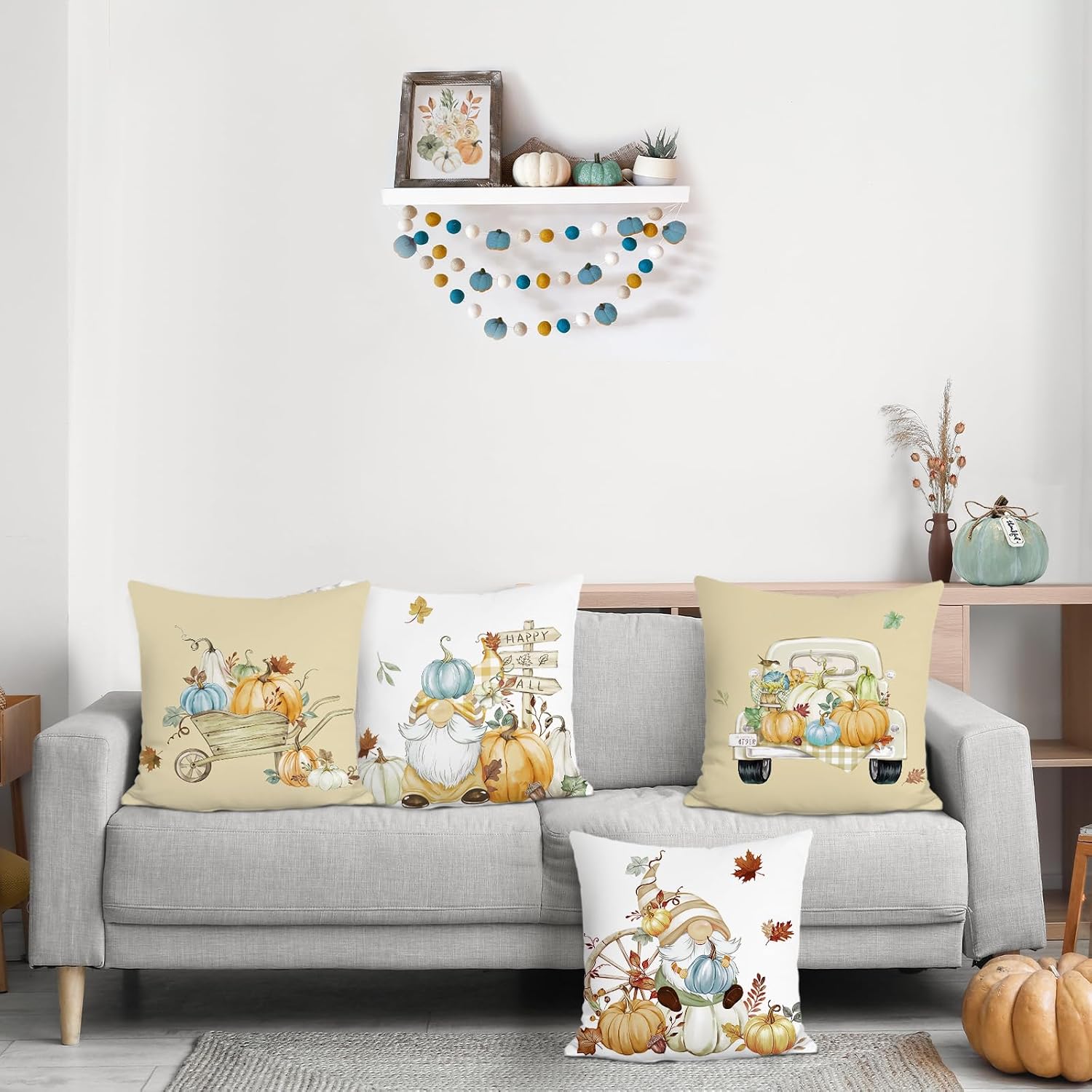 Detalle 2 de Bonhause Autumn Pumpkins Cushion Covers 45 x 45 cm ๐