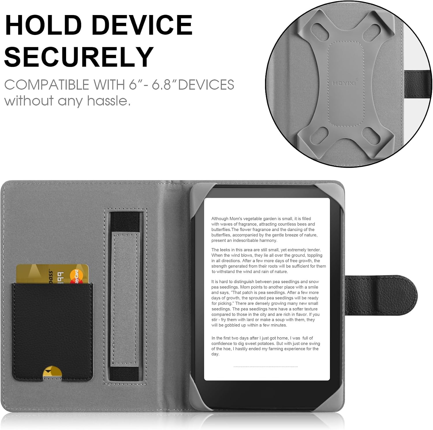 Detalle de HoYiXi Universal-Hülle für 6–6,8'' E-Book-Reader (z. B. Kindle Paperwhite, Kobo Clara, Tolino, PocketBook) – Schwarz