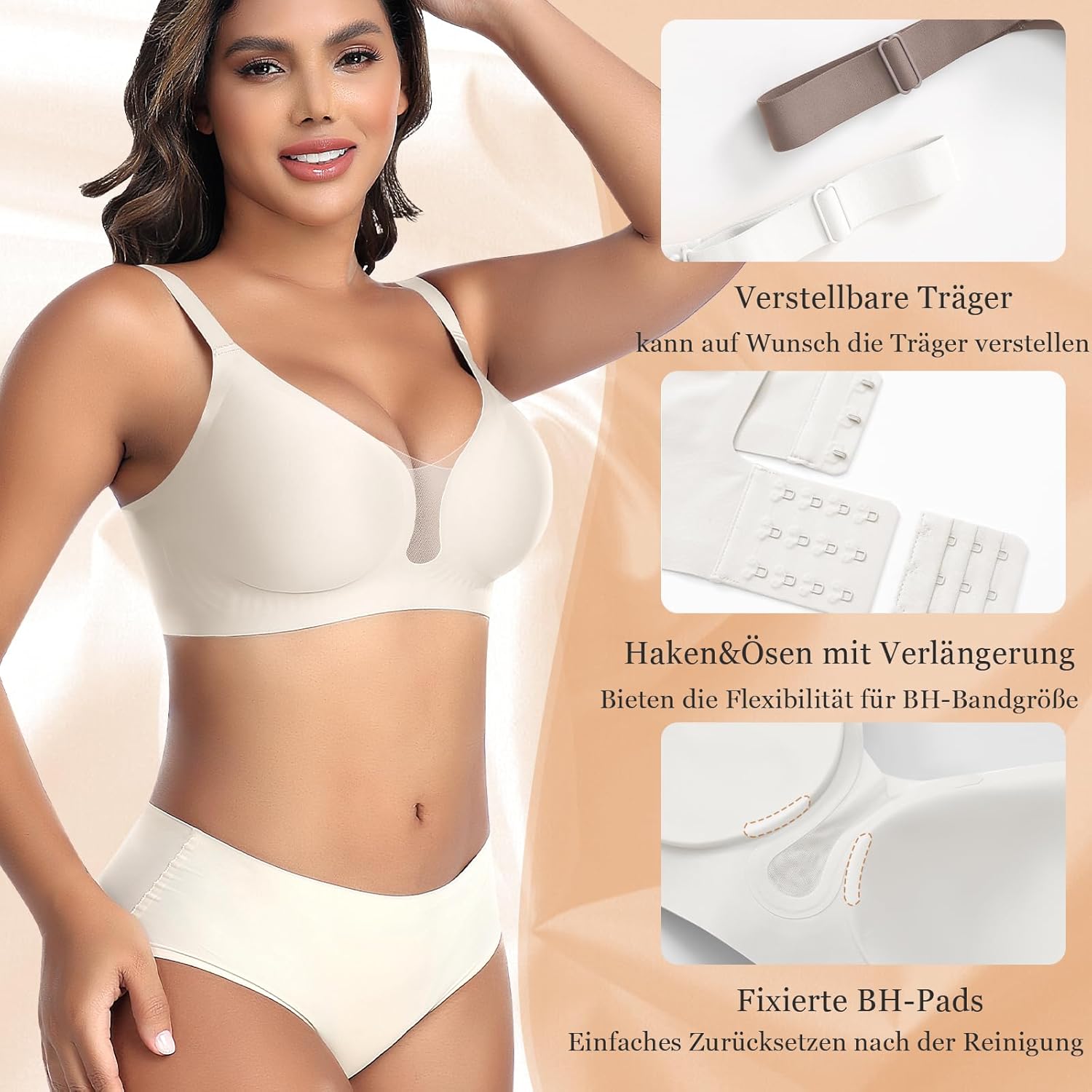 Thumbnail 4 de BH Damen Jelly-Strip nahtloser Bügellos Soft-BH mit tiefem V-Ausschnitt & Mesh-Spitze