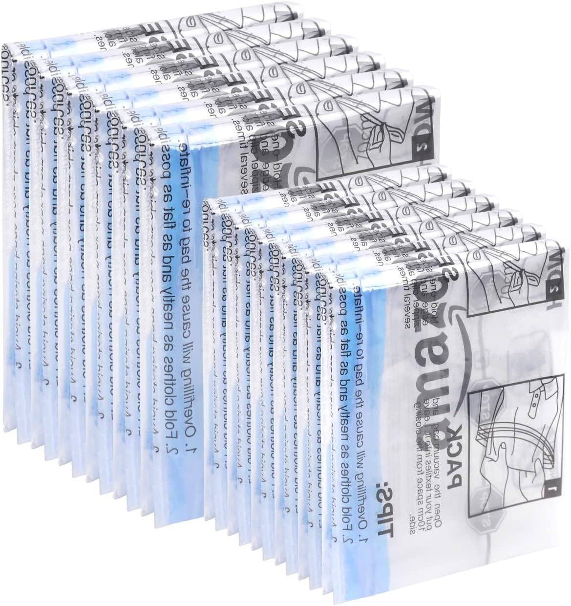 Amazon Basics: Sac de rangement enroulables pour voyage (12 pièces) – 6 petits et 6 moyens, transparents