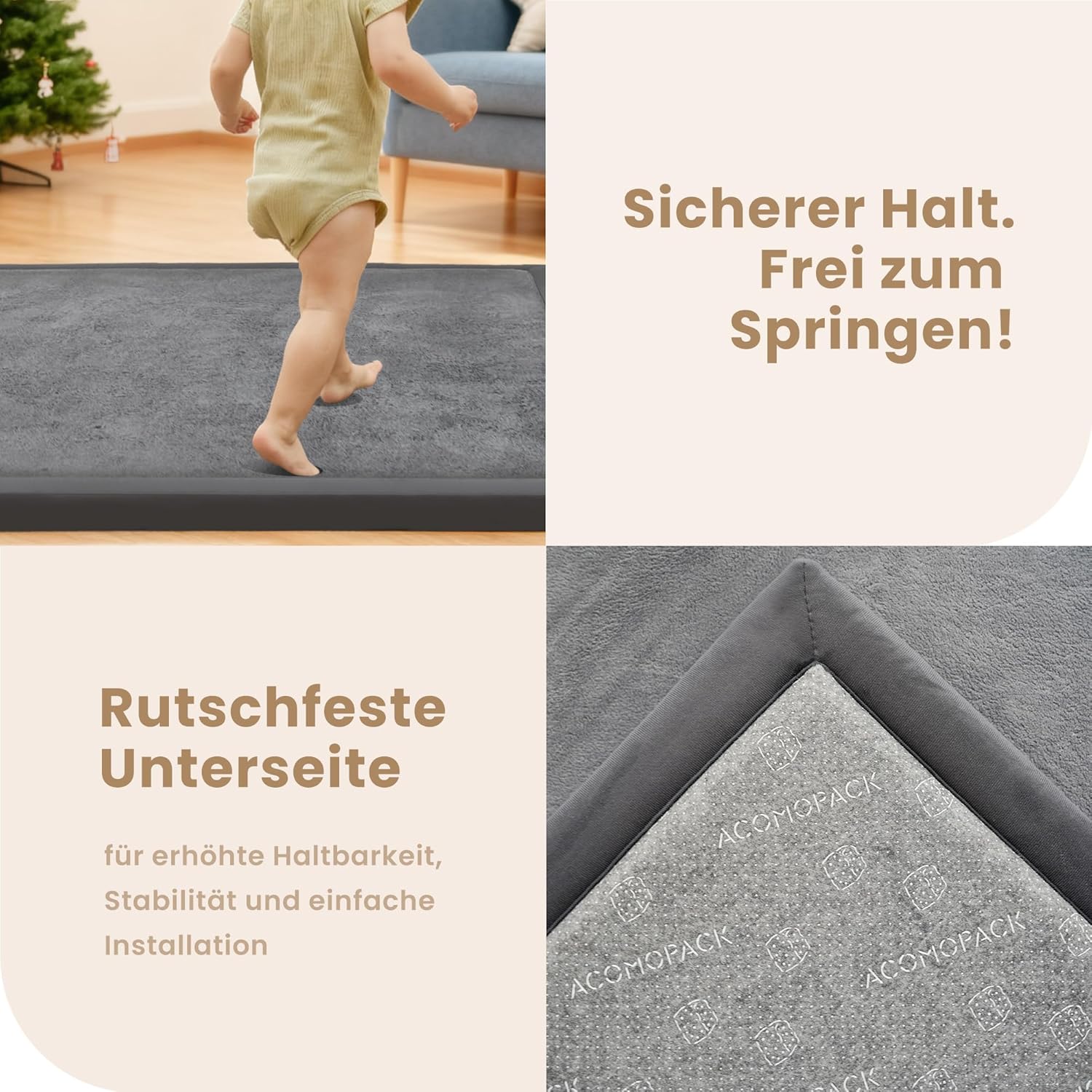 Thumbnail 3 de ACOMOPACK Baby Krabbelmatte 150x200x3,5 cm – große Spielmatte mit Schaumfüllung und rutschfester Unterseite (dunkelgrau)