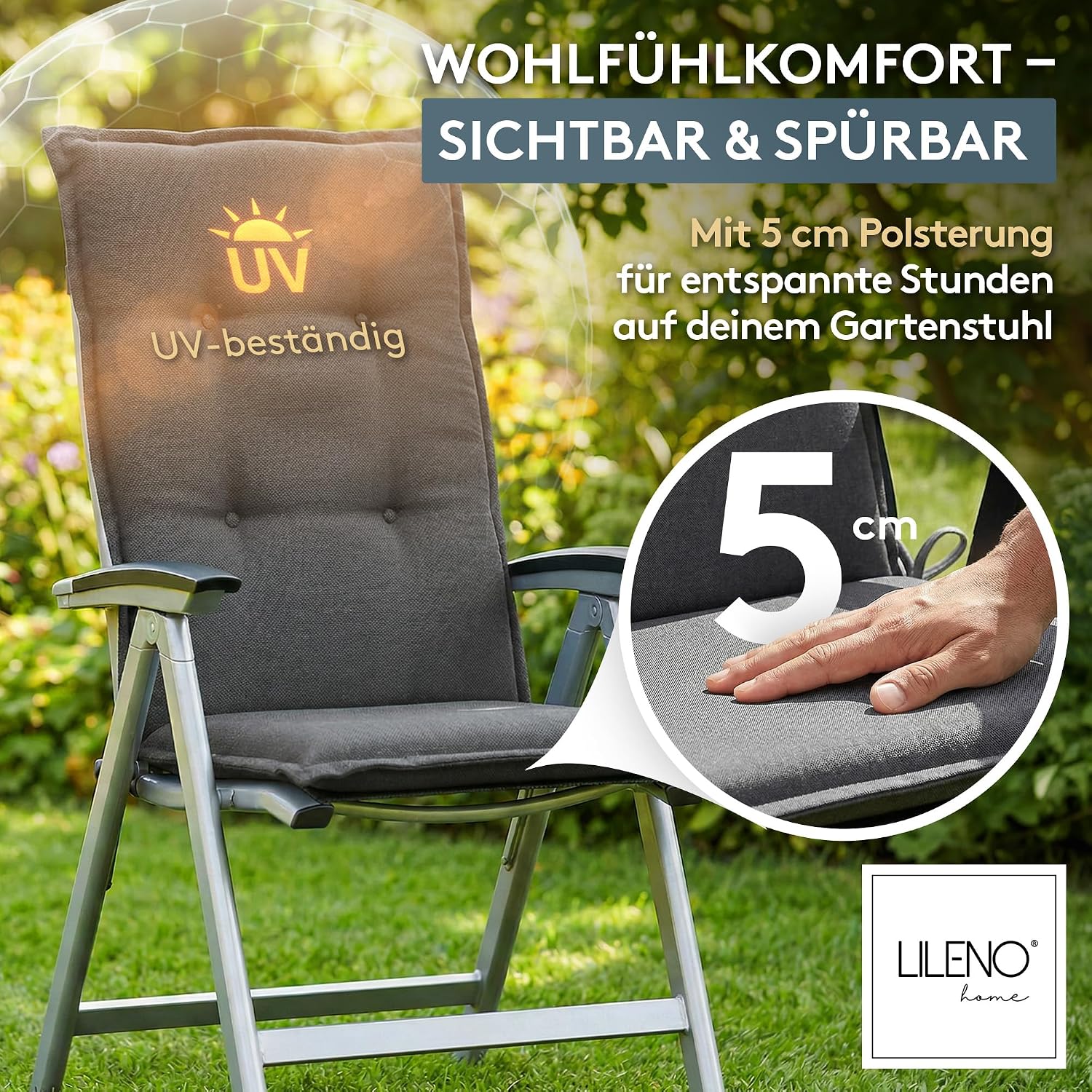 Thumbnail 1 de LILENO HOME Gartenstuhl Auflagen 2er Set Hochlehner Uni Anthrazit