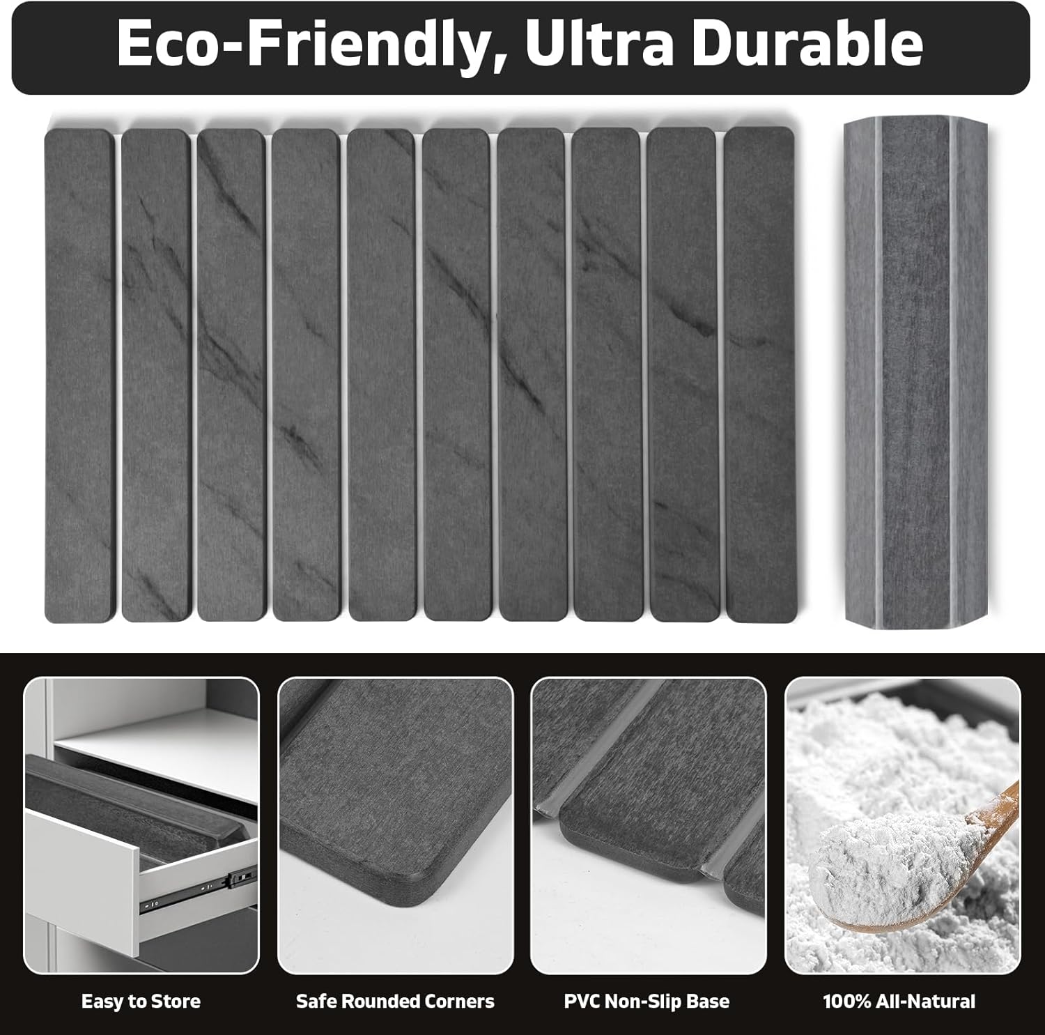 Detalle de Large Stone Dish Drying Mat for Kitchen Counter (Gray Marble, 24" x 16" + 8" x 4" Coaster)