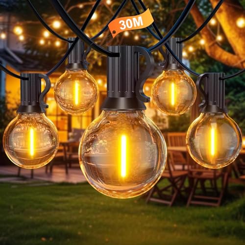 Detalle de BokiHuk Guirnalda Luces Exterior 30M, 24V – 50+2 Bombillas IP45 para Jardín y Terraza