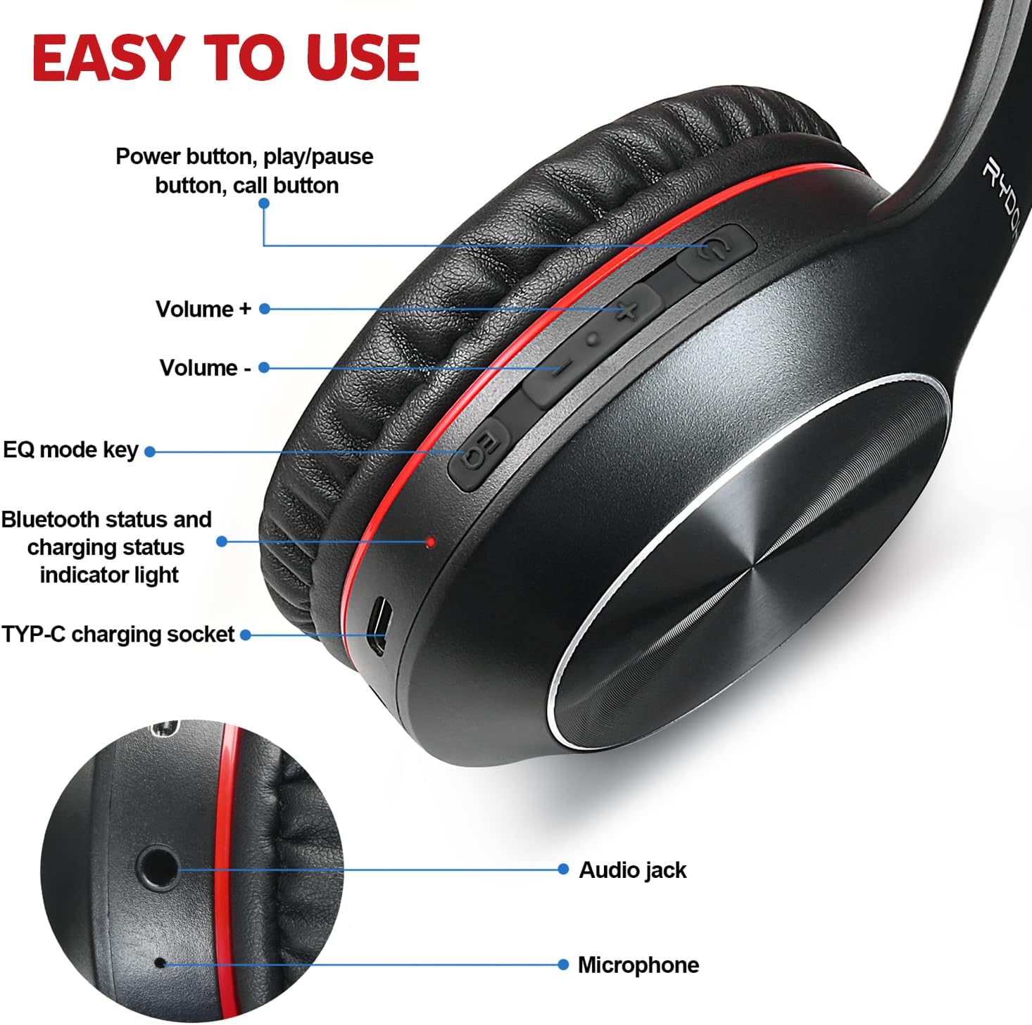 Thumbnail 5 de Rydohi Bluetooth Headphones Over Ear