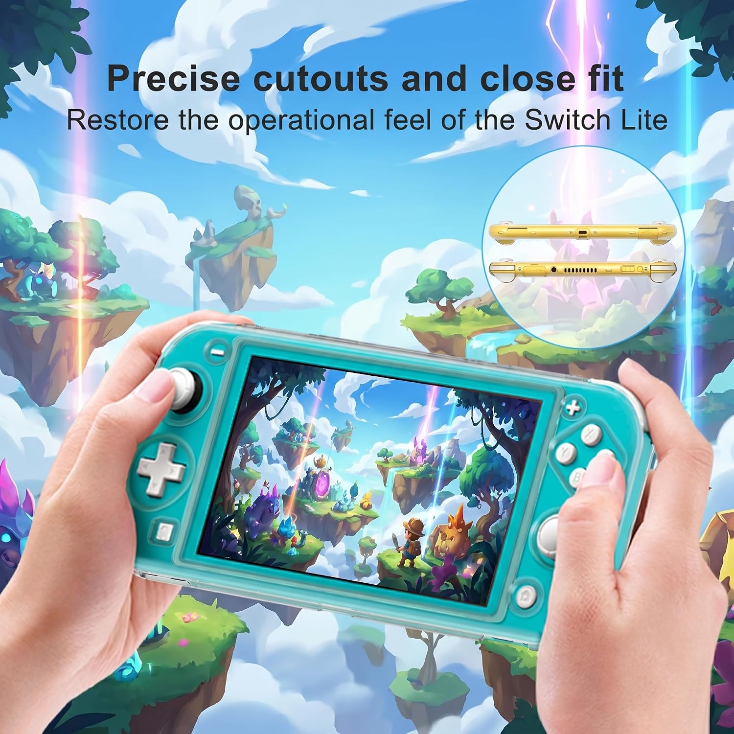 Detalle de Crystal Clear Cover Case for Switch Lite with Glass Screen Protector