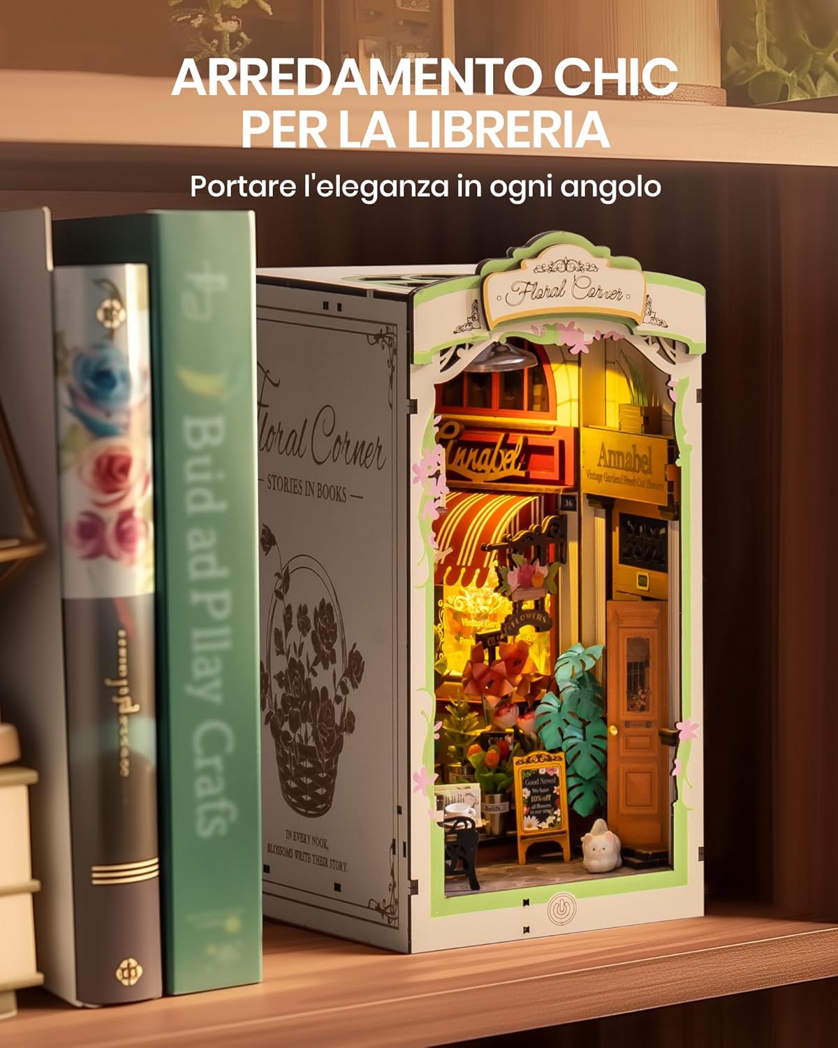 Thumbnail 2 de ROBOTIME Book Nook Angolo Floreale con luci LED in legno, kit da costruire per diorama romantico