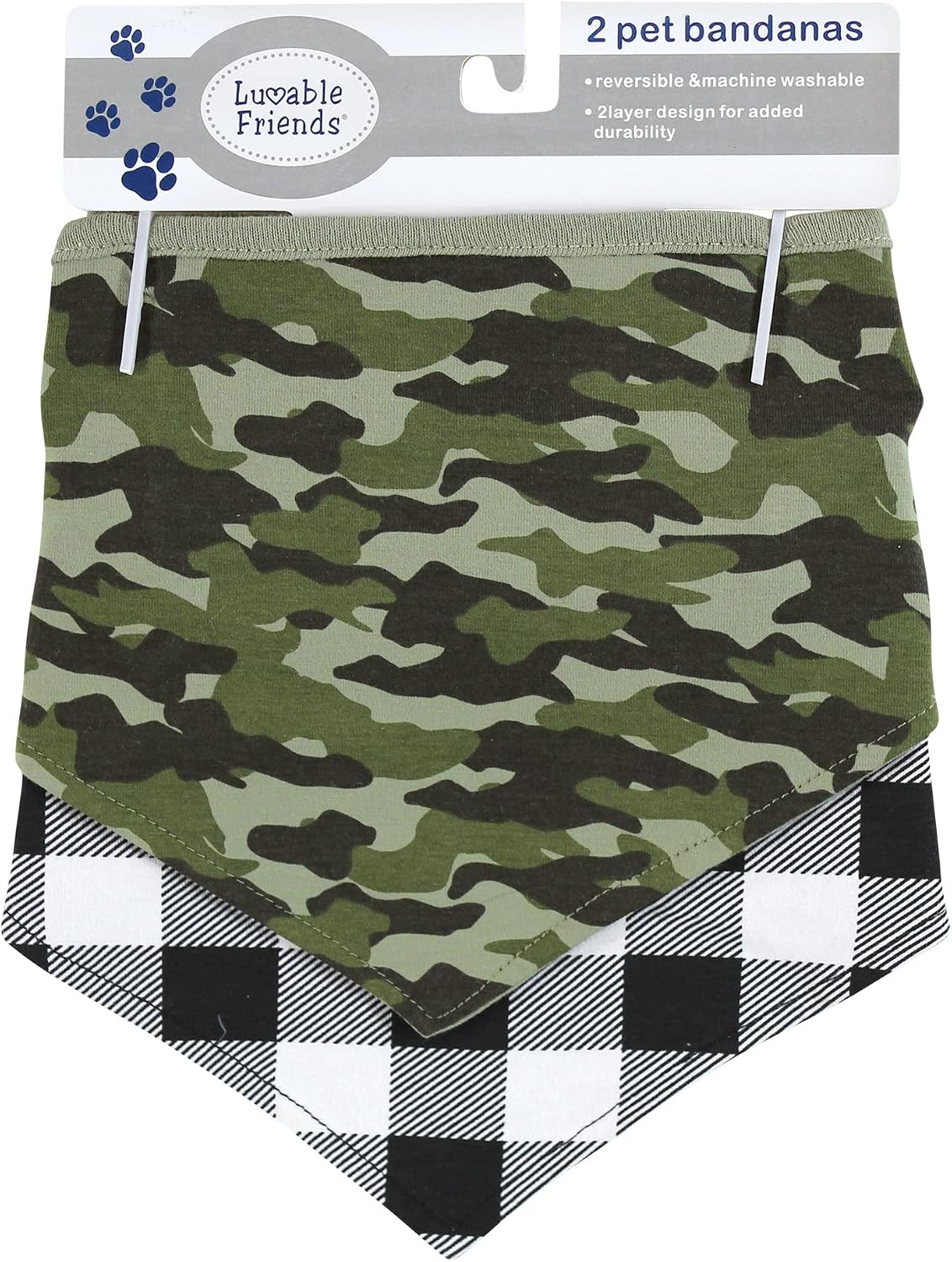 Detalle 2 de Luvable Friends Dog Reversible Bandana Bibs (2-Pack) - Plaid Camo, One Size