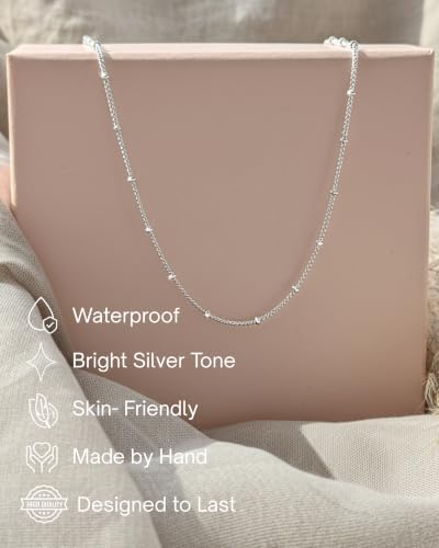 Thumbnail 4 de Annika Bella Silver Satellite Choker Necklace for Women — Adjustable 13–16 Inch, Waterproof Curb Ball Chain