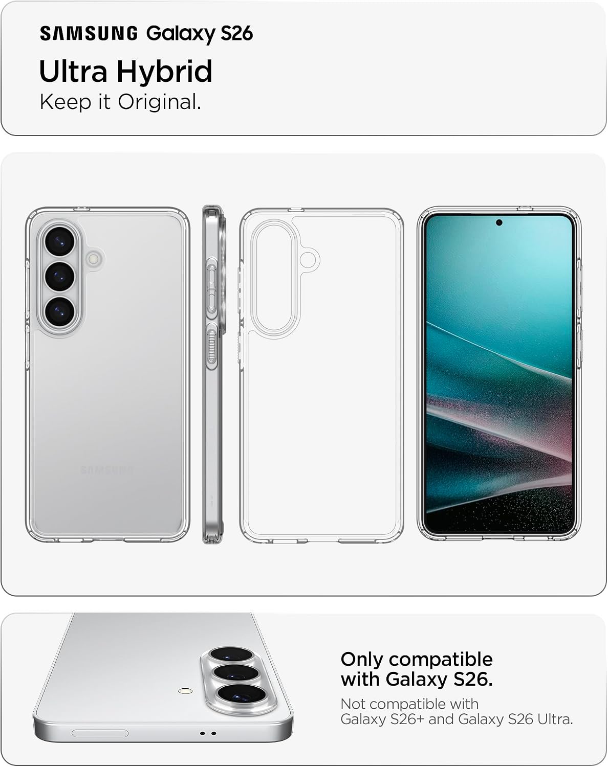 Detalle 2 de Spigen Ultra Hybrid pour Samsung Galaxy S26 – coque transparente antichoc (Dura-Clear, sans MagSafe)