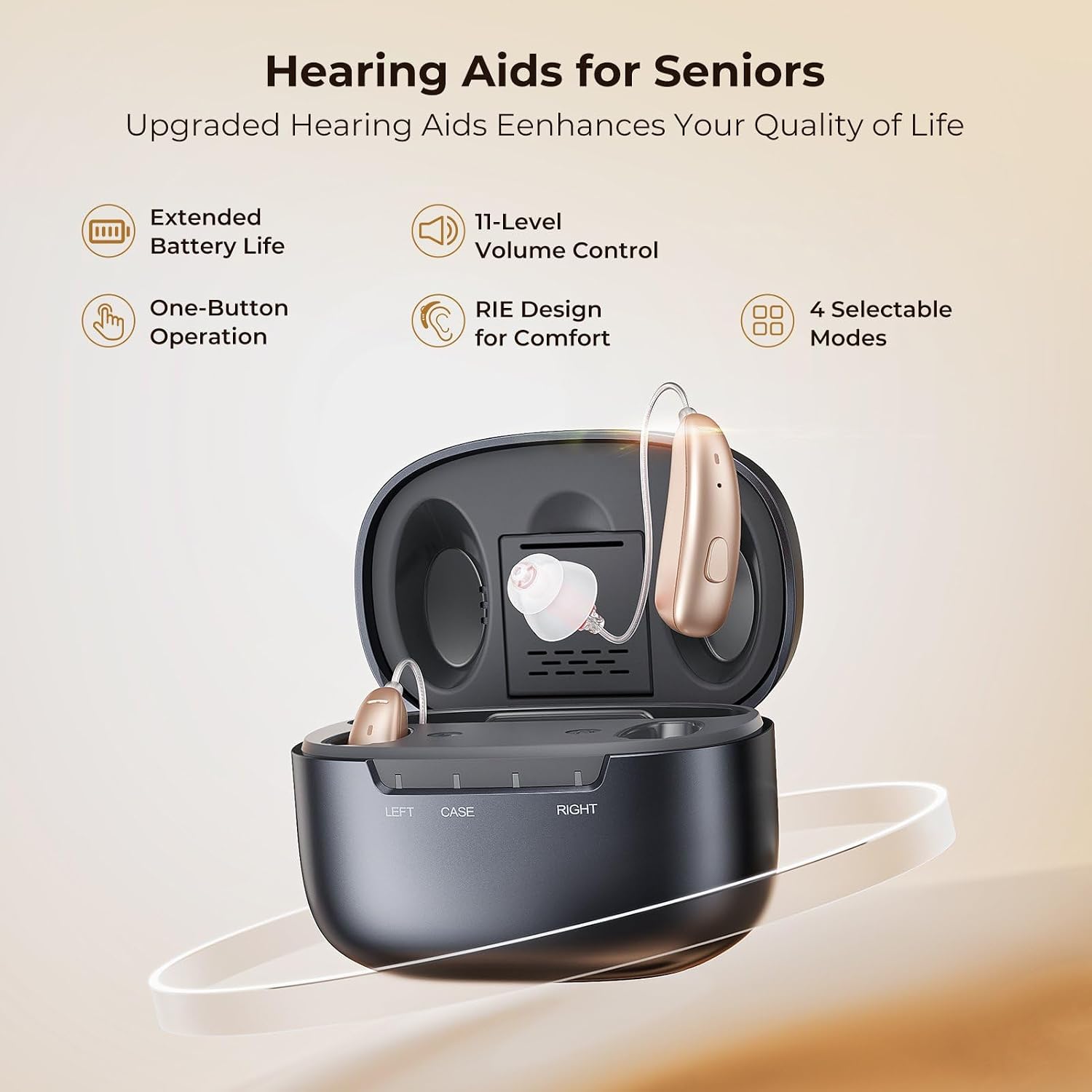 Detalle de Villear Rechargeable Hearing Aids with AI Noise Cancelling and 100-Hour Case