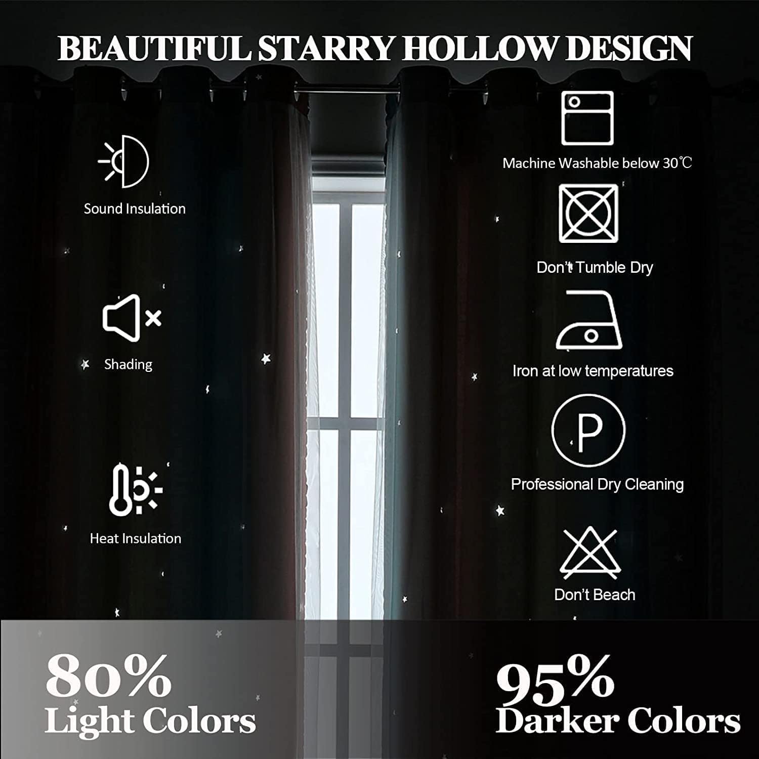 Thumbnail 6 de KAHEAUM Blackout Curtains for Bedroom & Living Room (2 Panels) – White Voile Net Thermal Blackout Curtains in Pink & Green