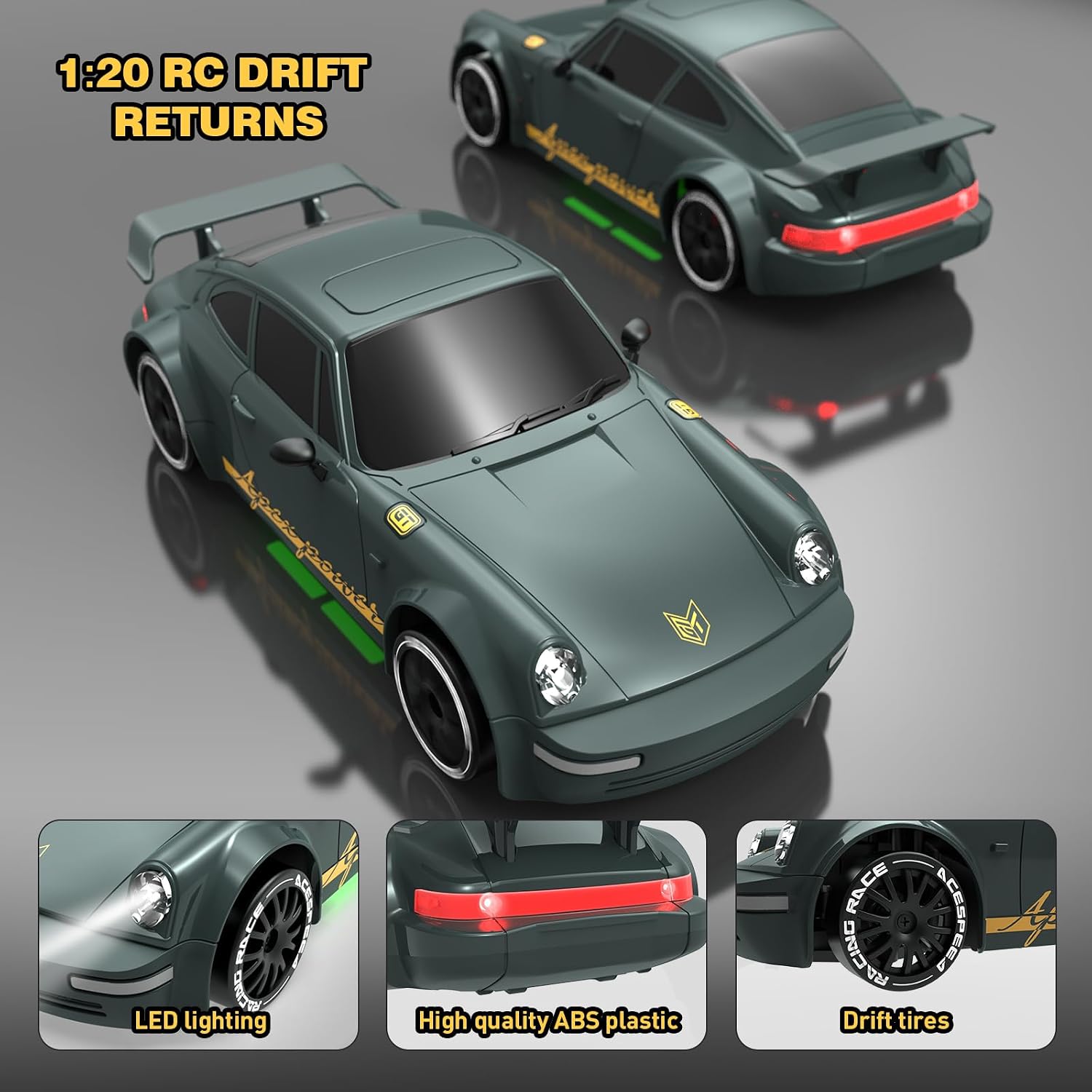 Thumbnail 2 de Remote Control Car RC Drift Car 1:20 4WD with 2.4GHz Radio, 20KM/H, LED Lights, 2 Tire Configurations