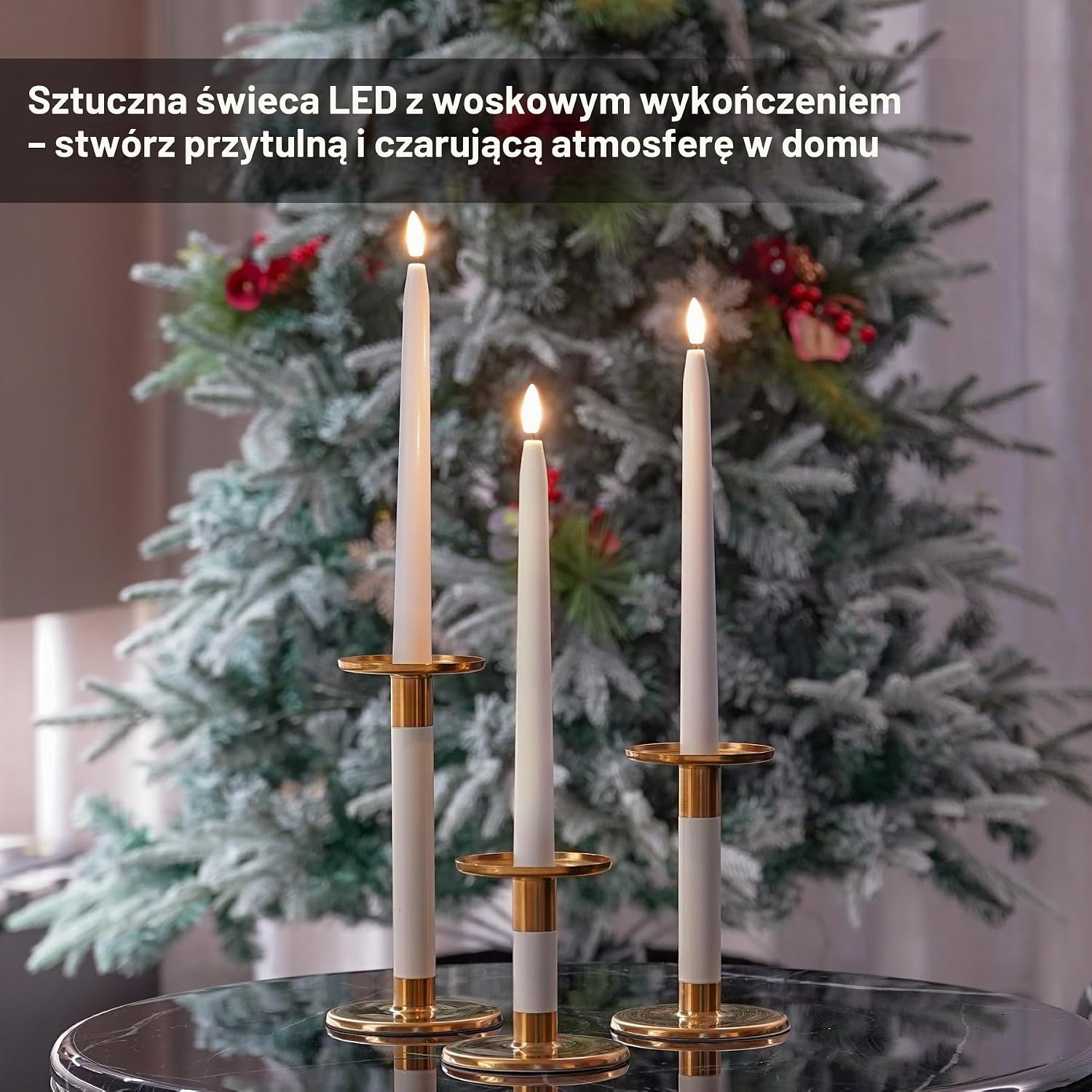 Detalle de Rhytsing TS2032-T6 – 6 białych świec stożkowych LED z timerem, 28 cm