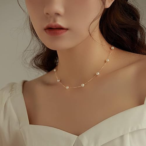 Detalle de Trinckle Pearl Necklace for Women — Gold Pearl Choker with 14.5" + 3" Extender