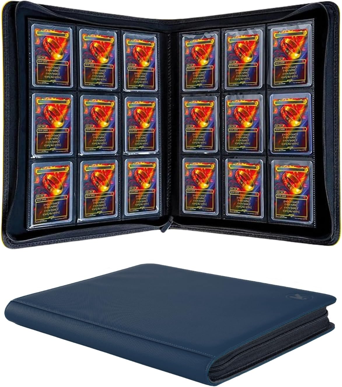 KUOOKING Top Loader Binder (Navy Blue) for 3 x 4 Rigid Card Holders, 9-Pocket Holds 288+ Top Loaders