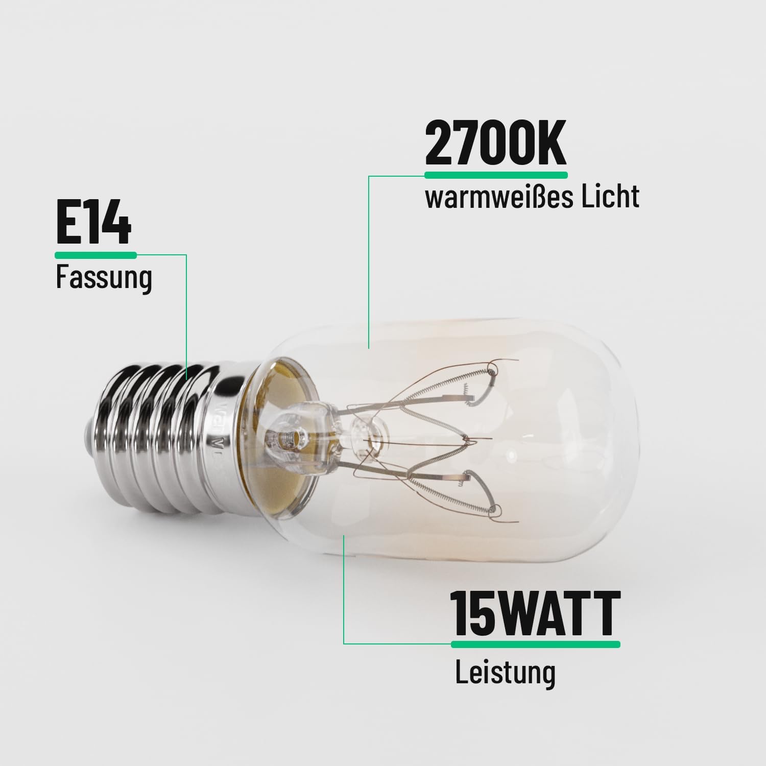 Detalle de Greate 2x Kühlschranklampe 15W E14 warmweiß (T22, 2700K) – Glühbirne für Nähmaschine, Dunstabzug & mehr