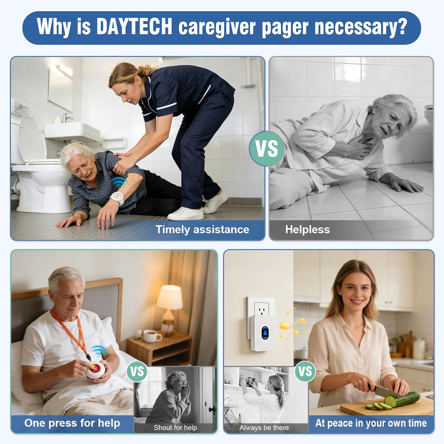 Detalle de Daytech LC02 1+1+E H Caregiver Pager with Wrist Button, 110 dB Alert