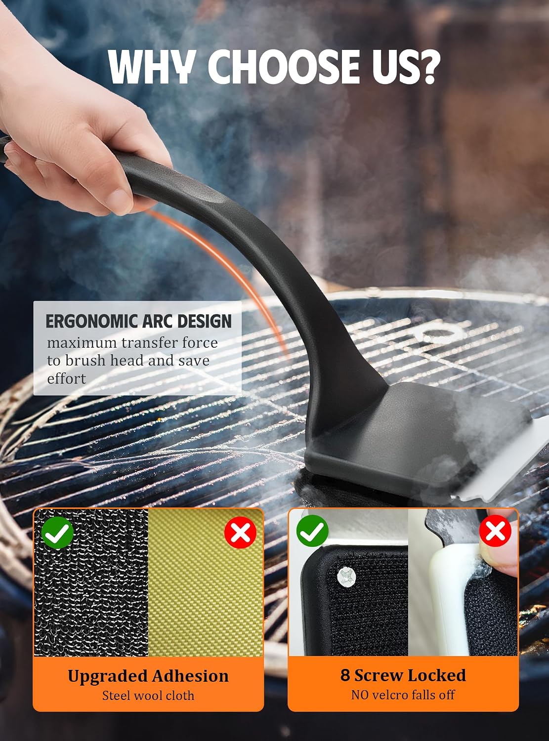 Detalle 1 de MEKER GB5+1 Bristle-Free Grill Brush with Scraper and 5 Replacement Heads