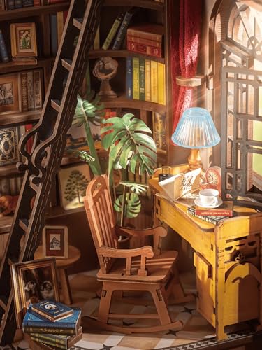 Detalle 2 de Rolife Book Nook Kit Silent Corner Study: casa miniatura 3D de madera con luces LED