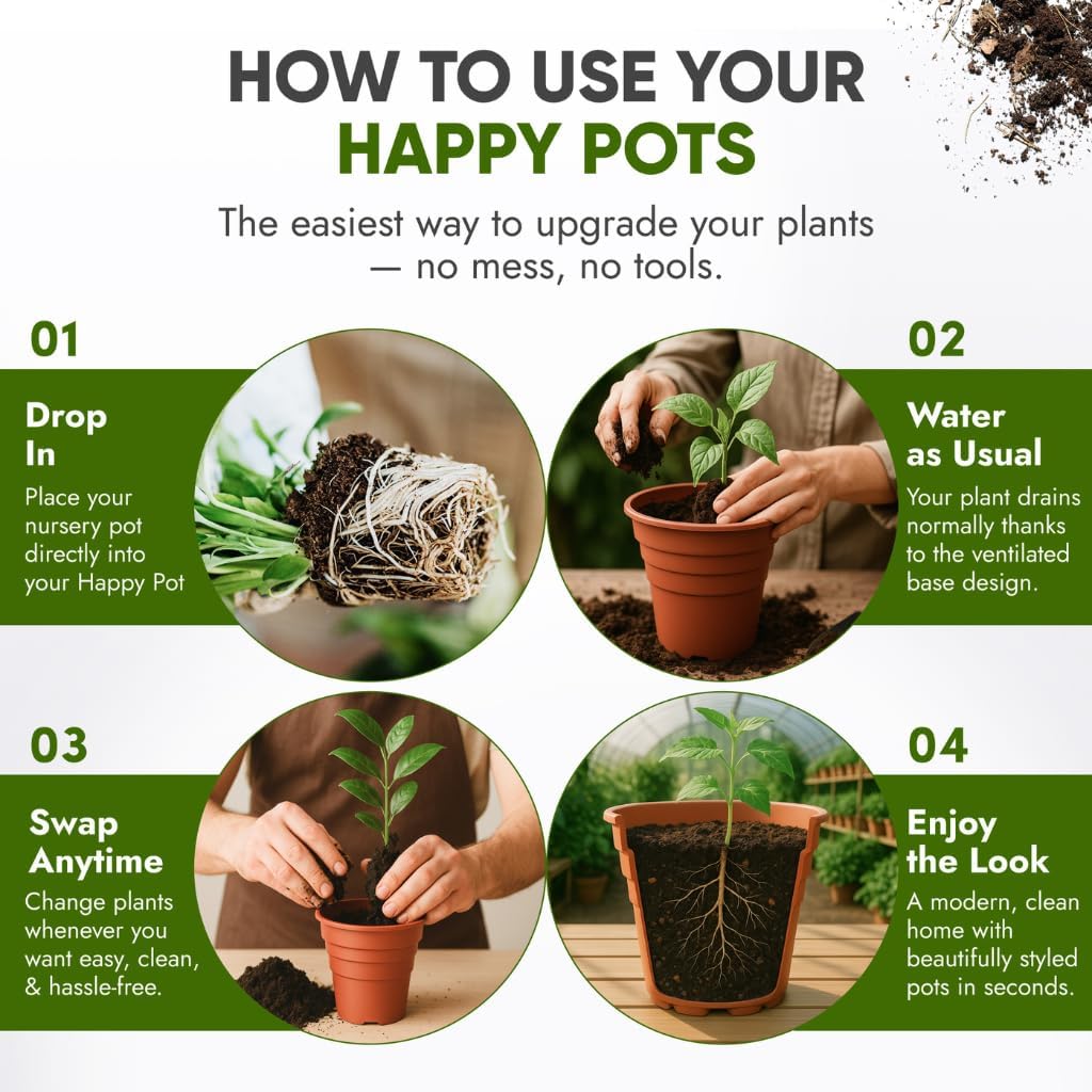 Thumbnail 5 de Happy Pots 20 Pack Plastic Plant Pots (Mixed Sizes) – Made in UK, Terracotta, Drainage Holes
