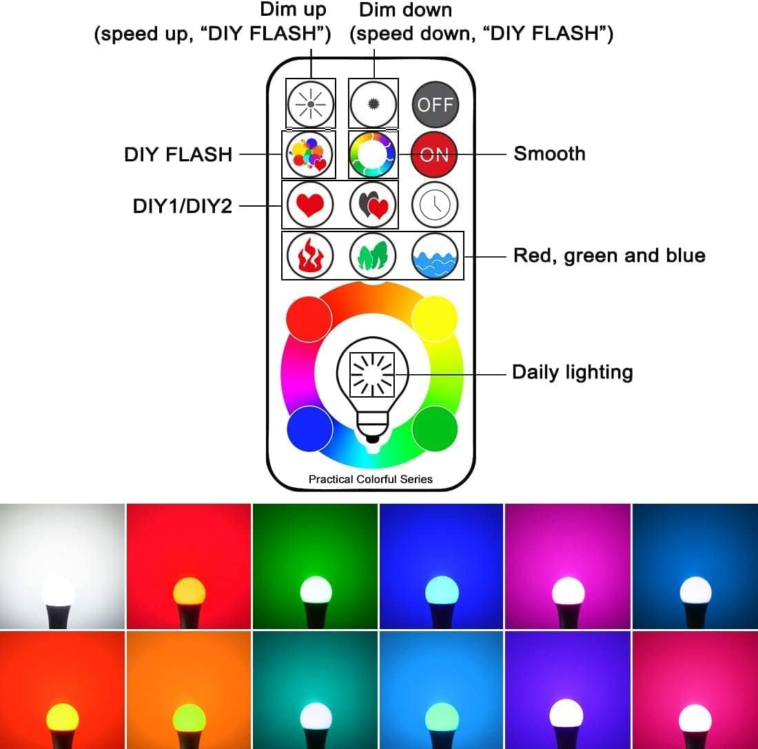 Thumbnail 2 de Mobri B22 LED Colour Changing Light Bulbs with Remote Control (75W Equivalent) – Bayonet, Dimmable, 120 RGB Colours + Daylight White