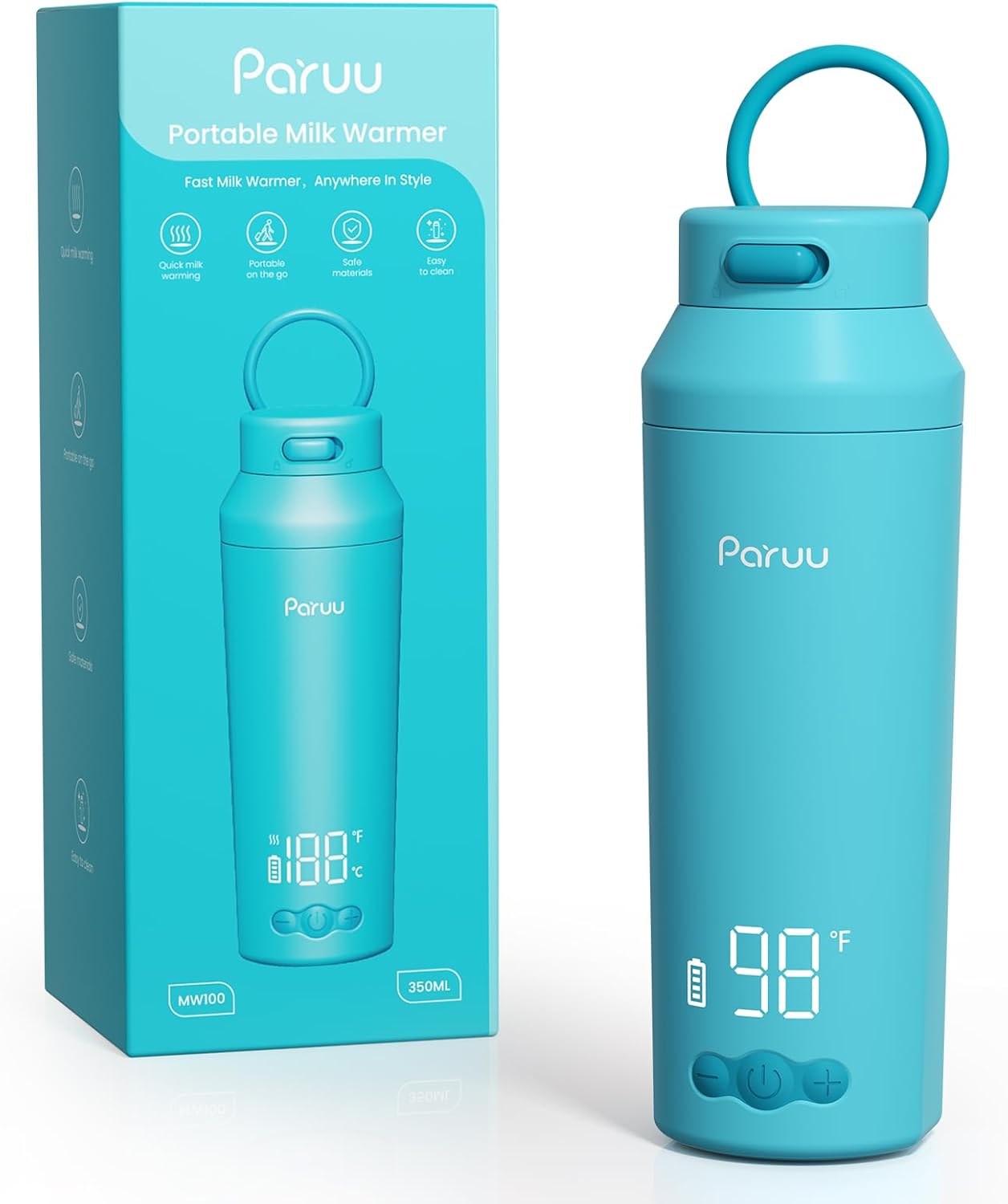 Paruu Chauffe-biberon portable sans fil pour nomades, 350 ml, 7 niveaux, bleu