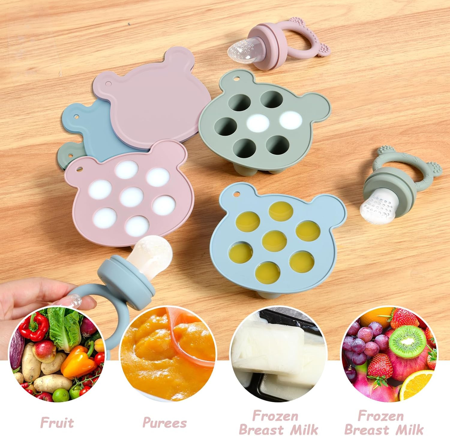 Detalle de Aolso Ciuccio Per Alimenti: stampo ghiaccioli in silicone e contenitori sicuri per omogeneizzati al frutto