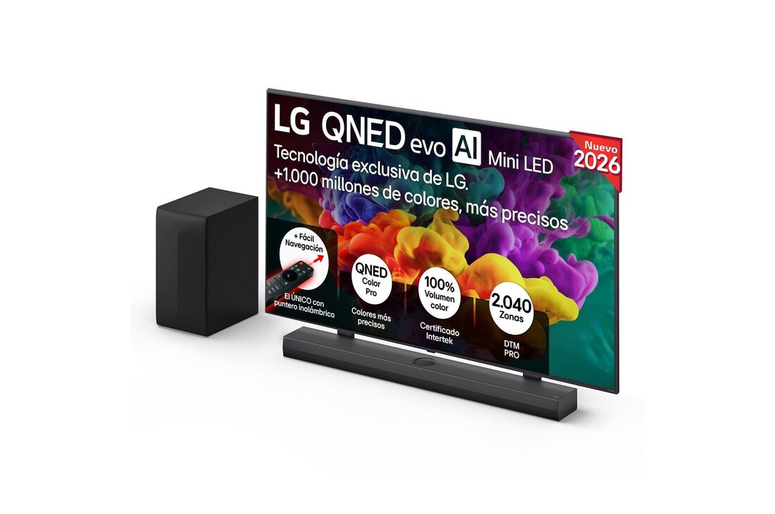 Detalle de Pack LG QNED85 75'' con Barra S70TY y Soporte | 4K MiniLED evo