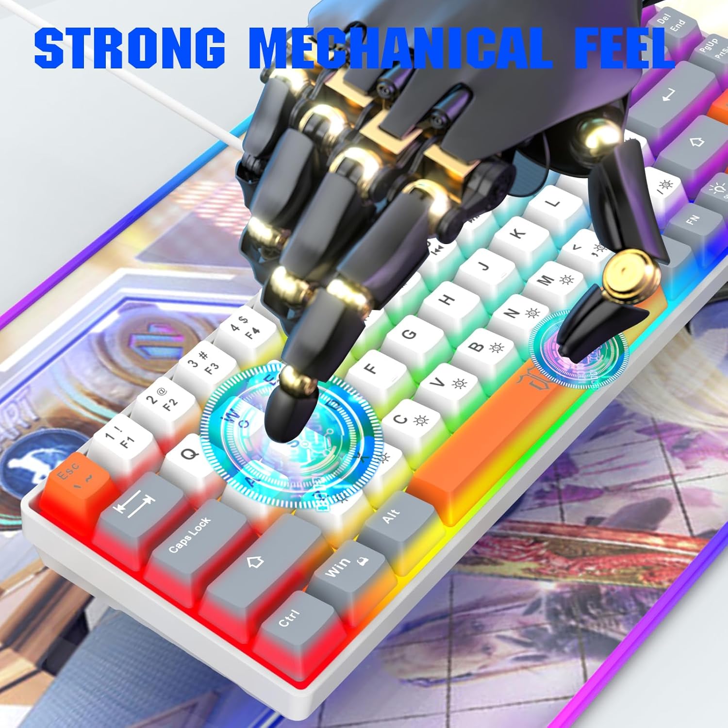 Thumbnail 4 de Snpurdiri 60%-Gaming-Tastatur (68) im kompakten Layout ohne Ziffernblock – Weiß/Grau/Orange