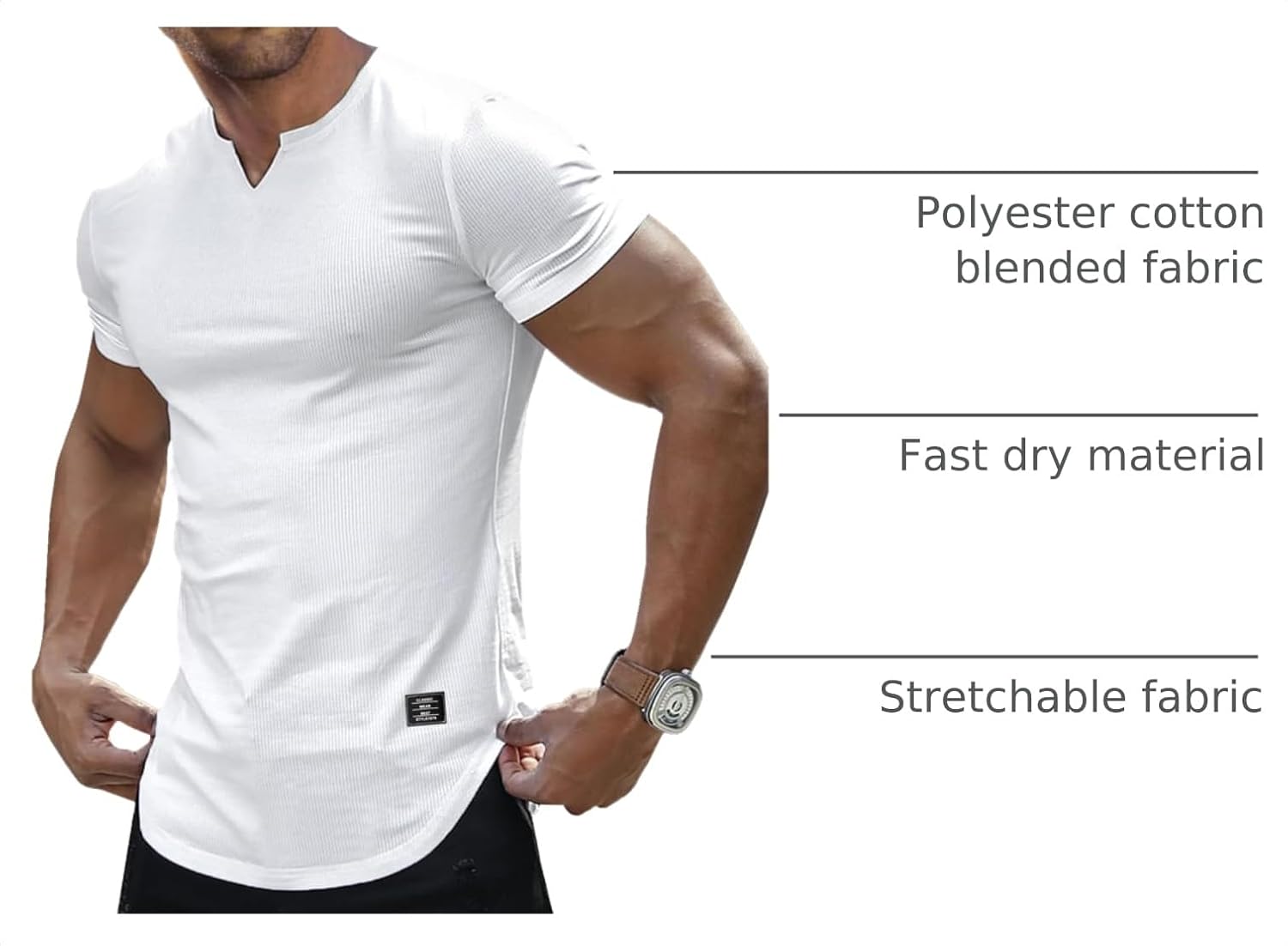 Detalle 2 de JMIERR Mens Muscle Slim V-Neck Athletic Tee
