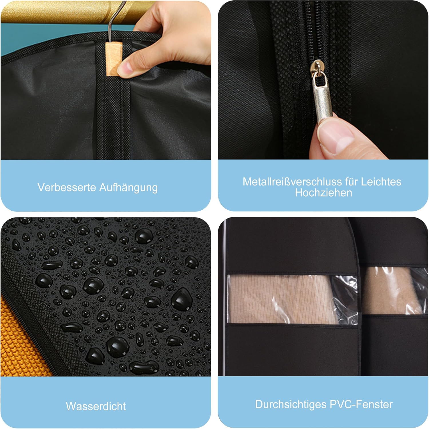 Detalle 2 de SQUASHIC Kleidersack 5er-Set 60×140 cm – mottensicher, mit Reißverschluss