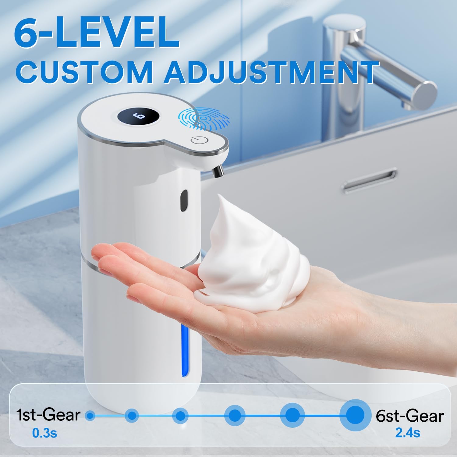 Thumbnail 2 de Automatischer Seifenspender mit digitaler Anzeige, 380 ml, berührungslos (Sensor), USB wiederaufladbar, IPX5 – Wandmontage