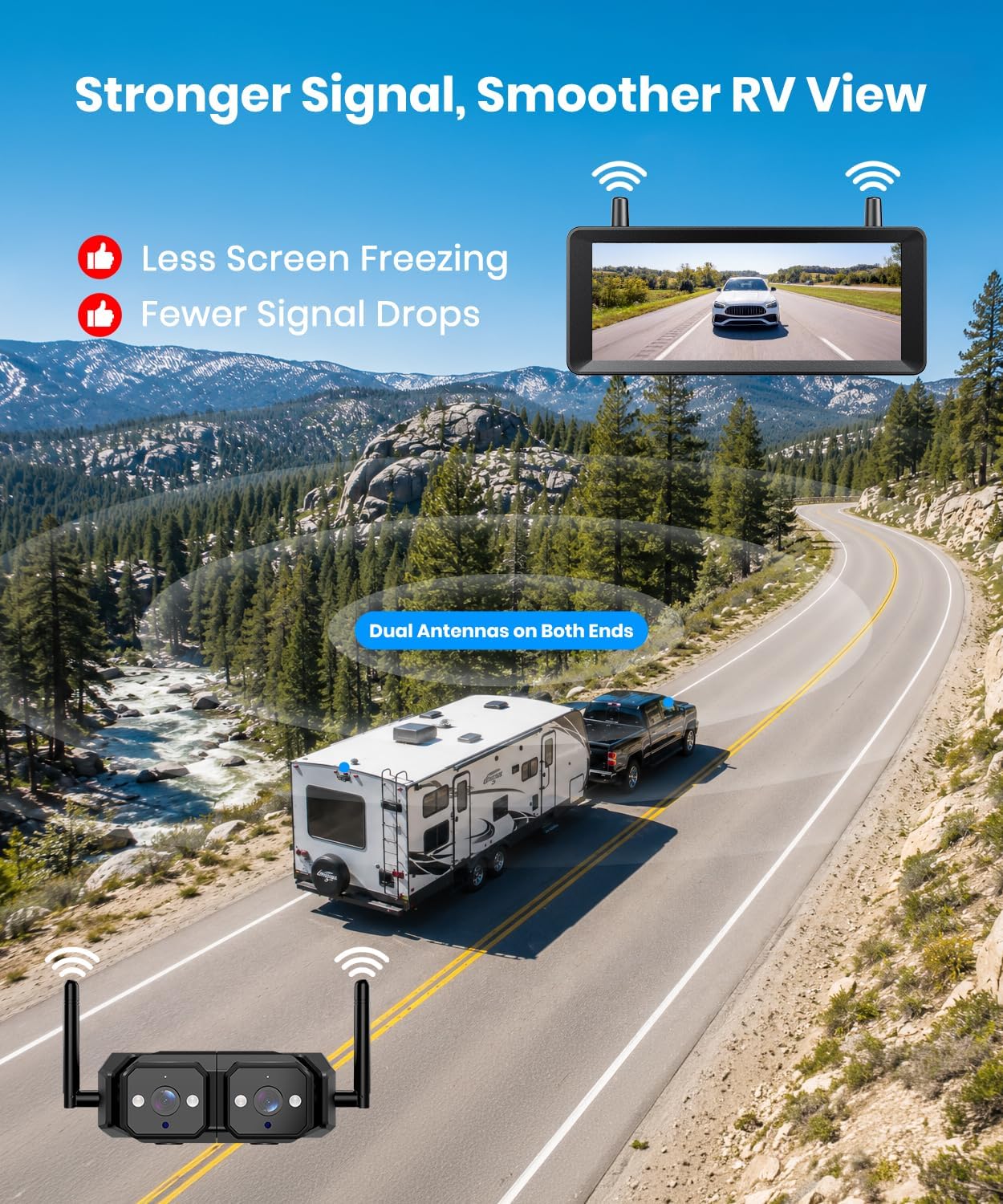 Thumbnail 2 de AUTO-VOX Wireless RV Backup Camera System: Dual Lens with 7.2" HD Monitor